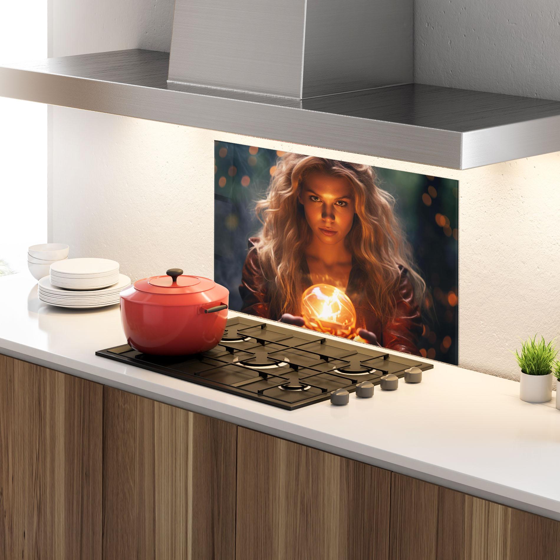 Panou Sticla Bucatarie Beautiful Woman Witch mockup 4