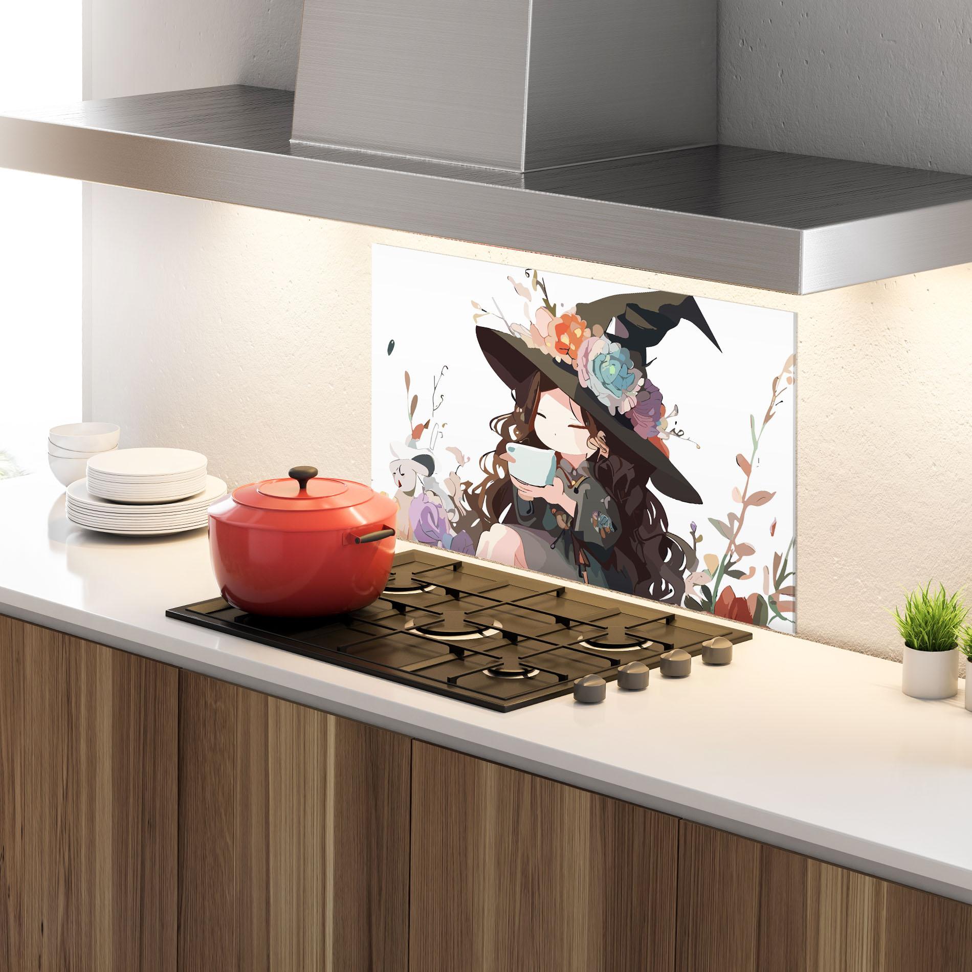 Panou Sticla Bucatarie Cute Witch mockup 4