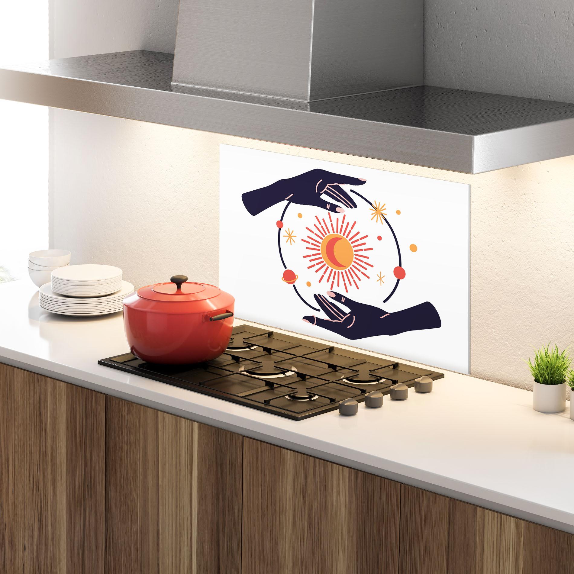 Panou Sticla Bucatarie Purple Magic Hands mockup 4