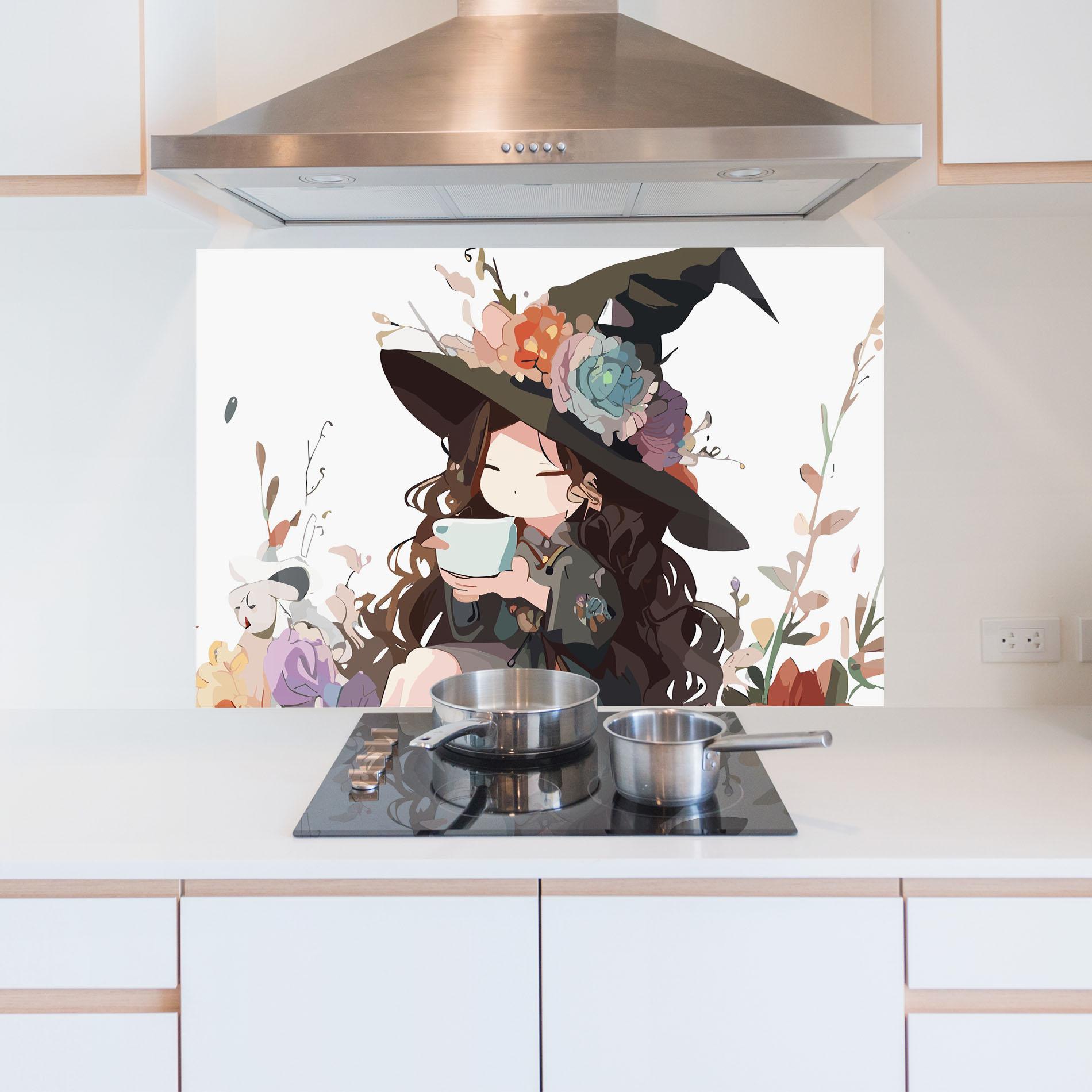 Panou Sticla Bucatarie Cute Witch mockup 5