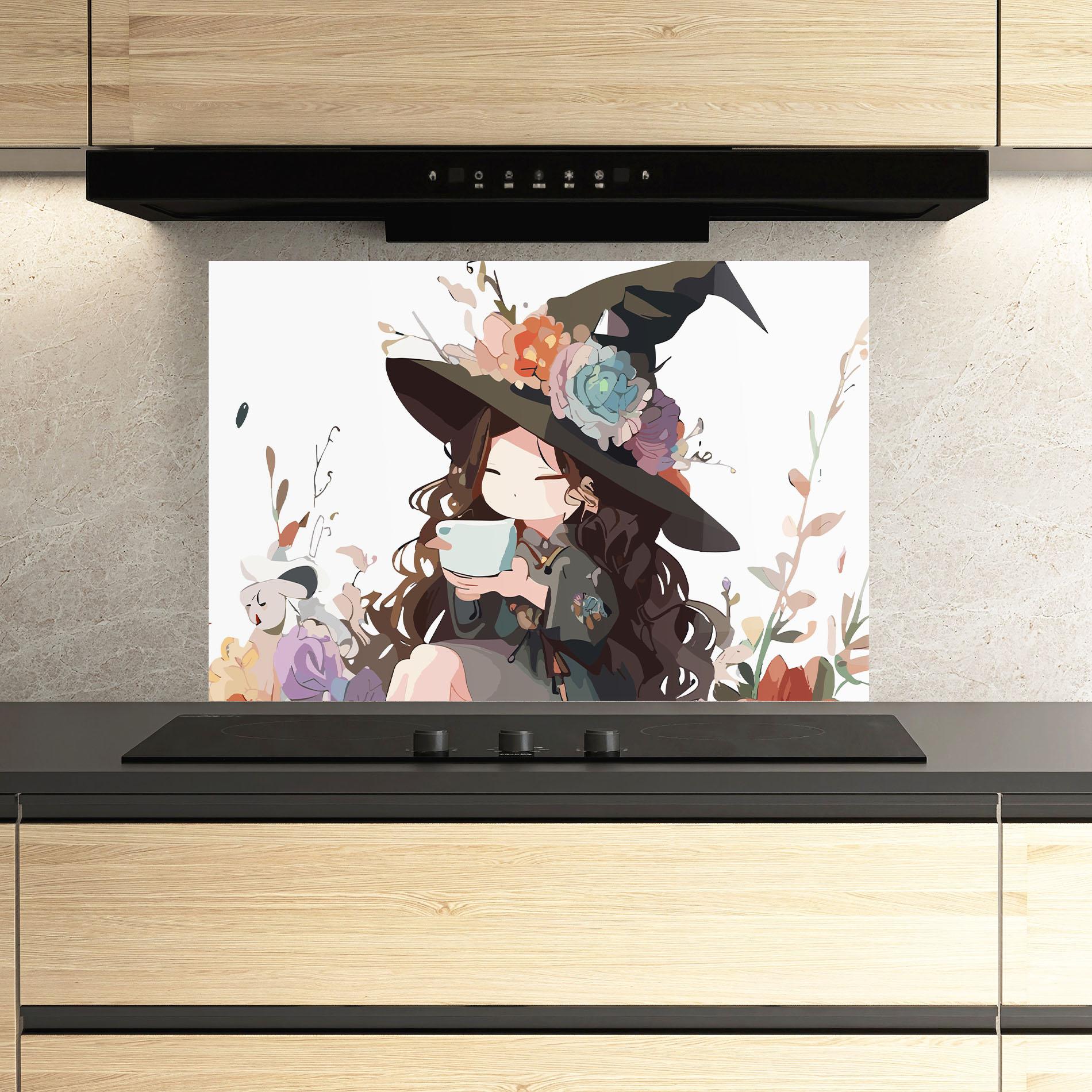 Panou Sticla Bucatarie Cute Witch mockup 3