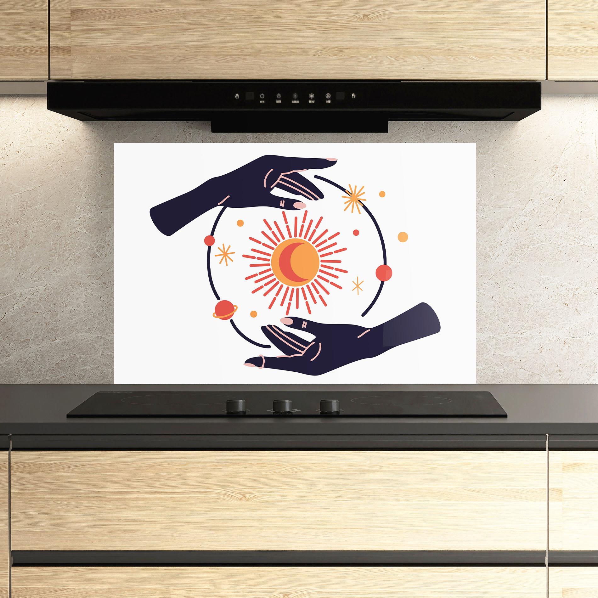 Panou Sticla Bucatarie Purple Magic Hands mockup 3