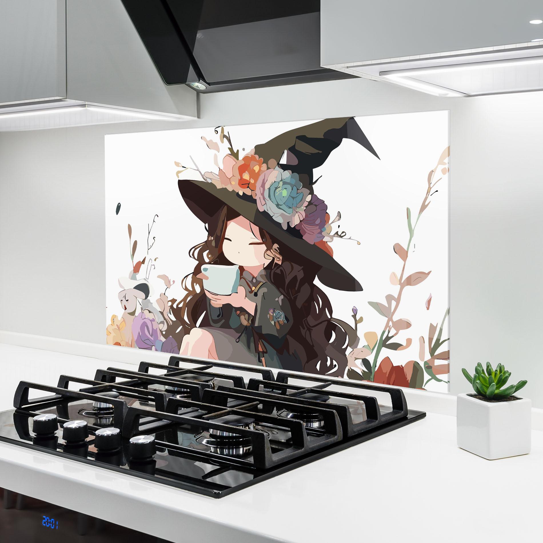 Panou Sticla Bucatarie Cute Witch mockup 6