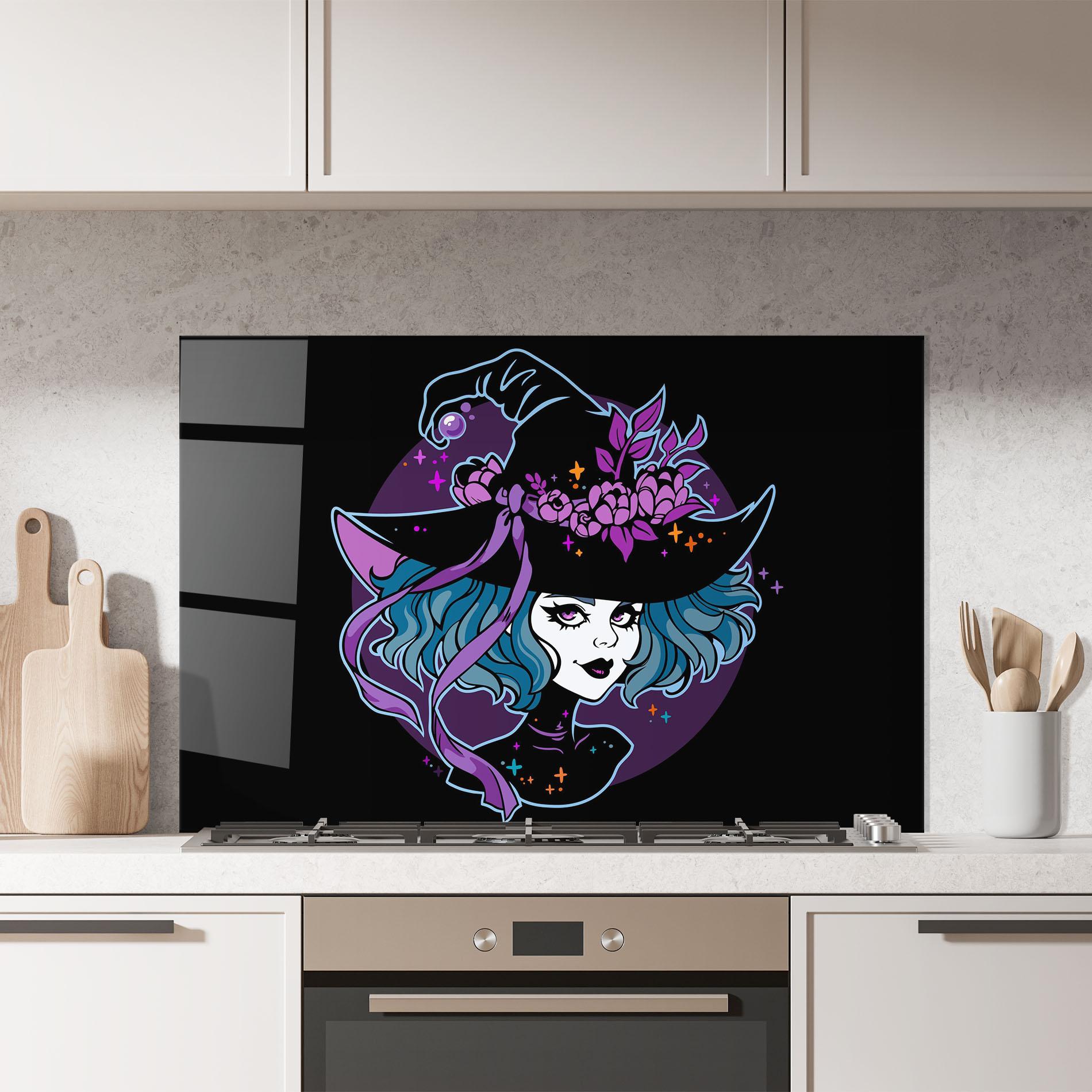 Panou Sticla Bucatarie Cute Purple Witch mockup 7