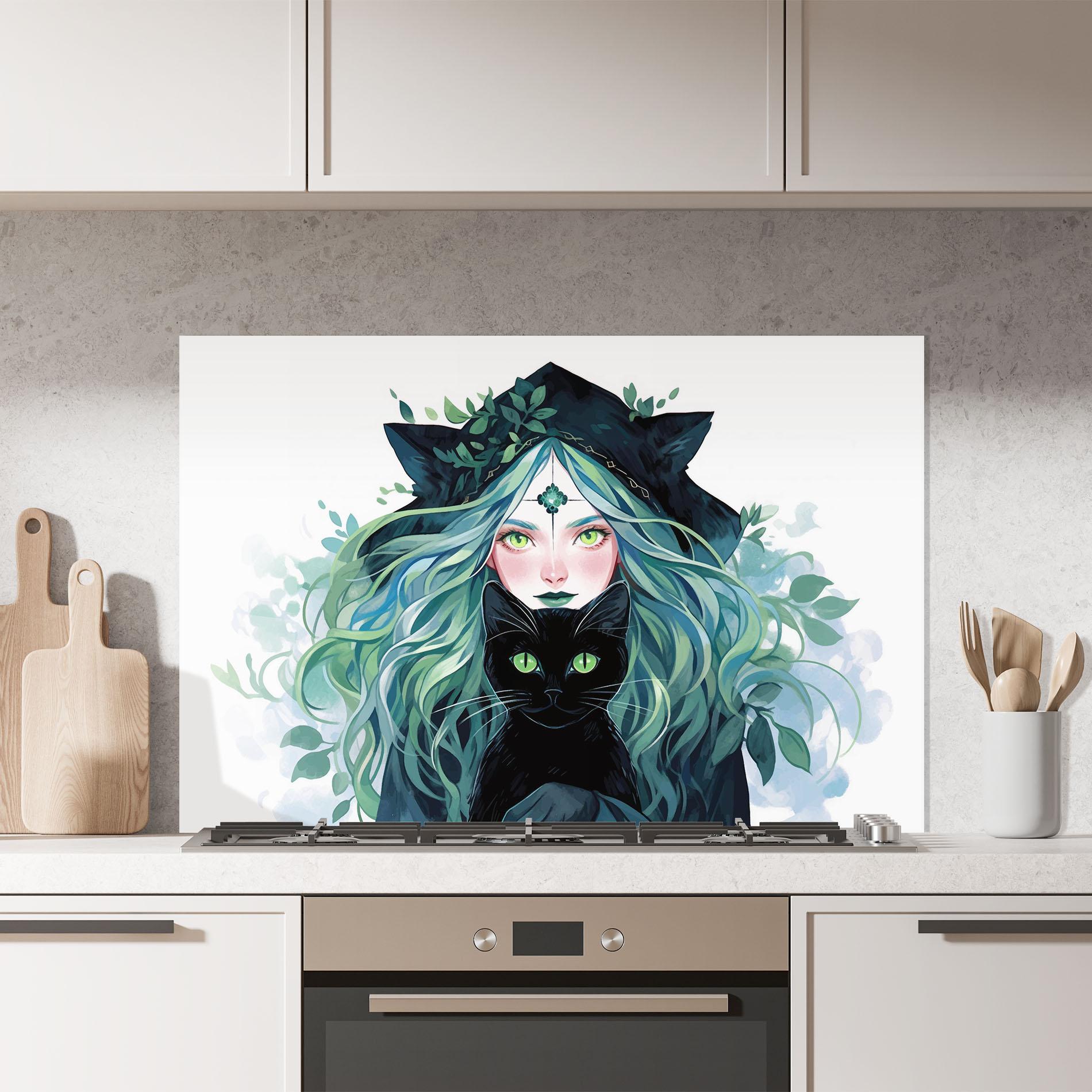 Panou Sticla Bucatarie Magic Cat Witch mockup 7