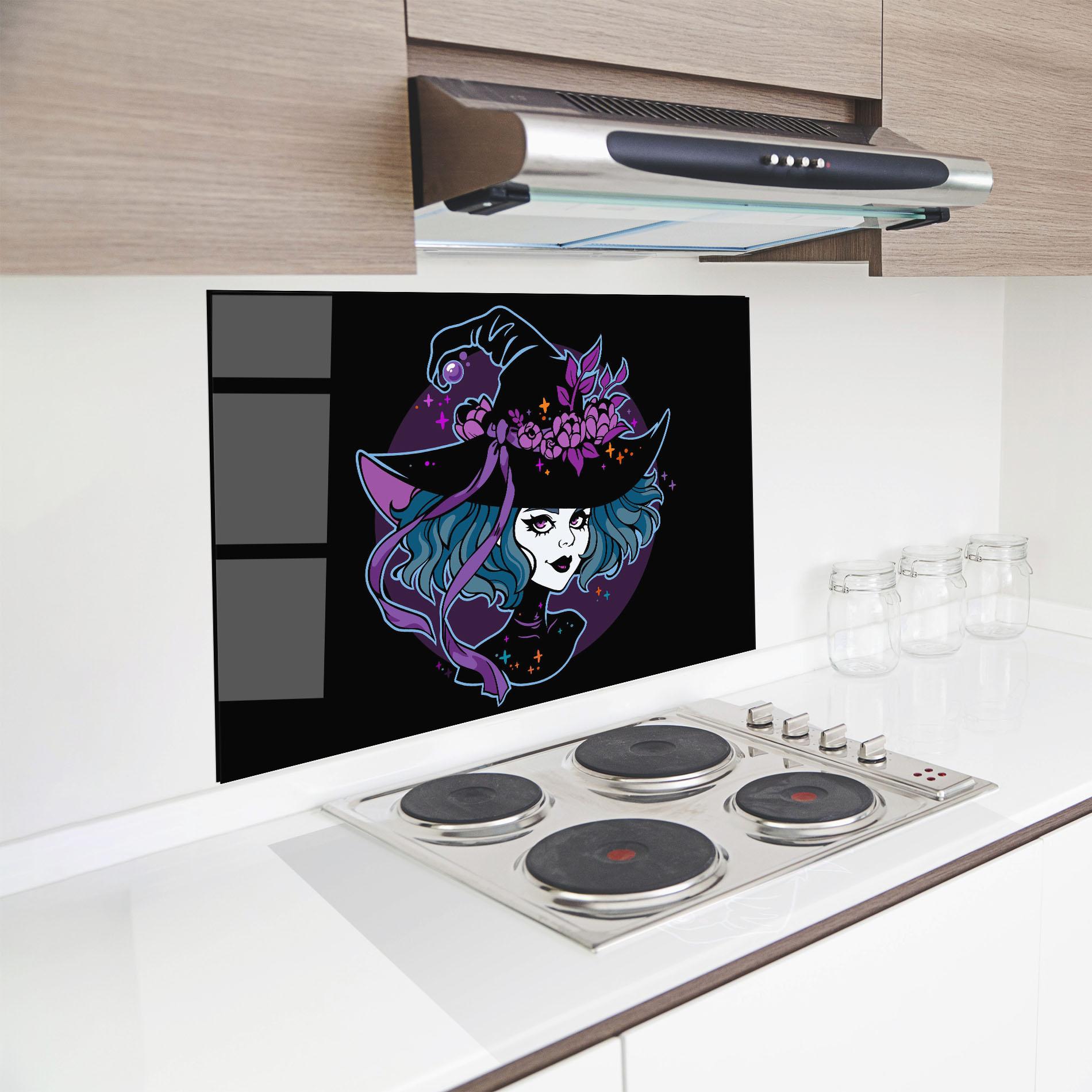 Panou Sticla Bucatarie Cute Purple Witch mockup 8