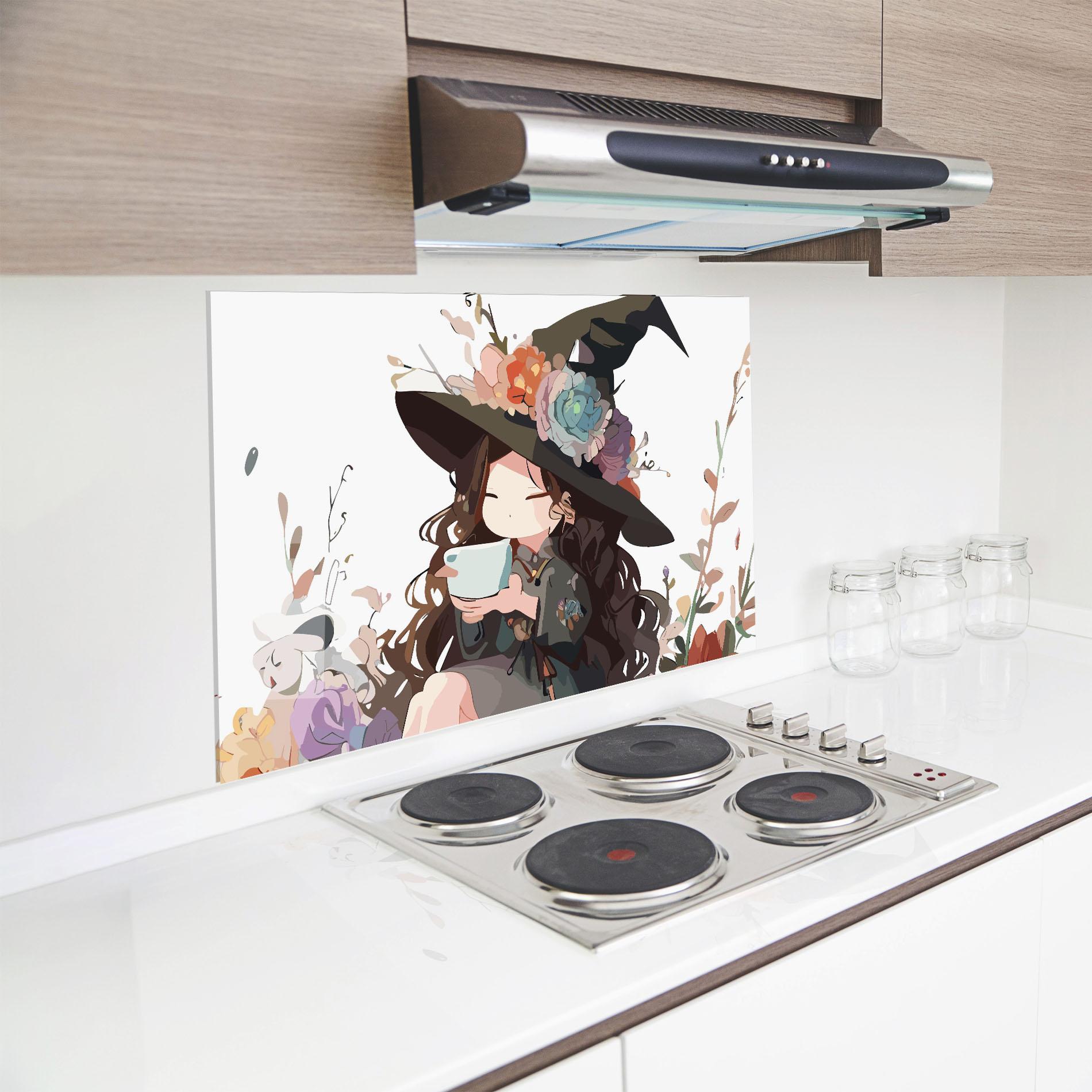 Panou Sticla Bucatarie Cute Witch mockup 8