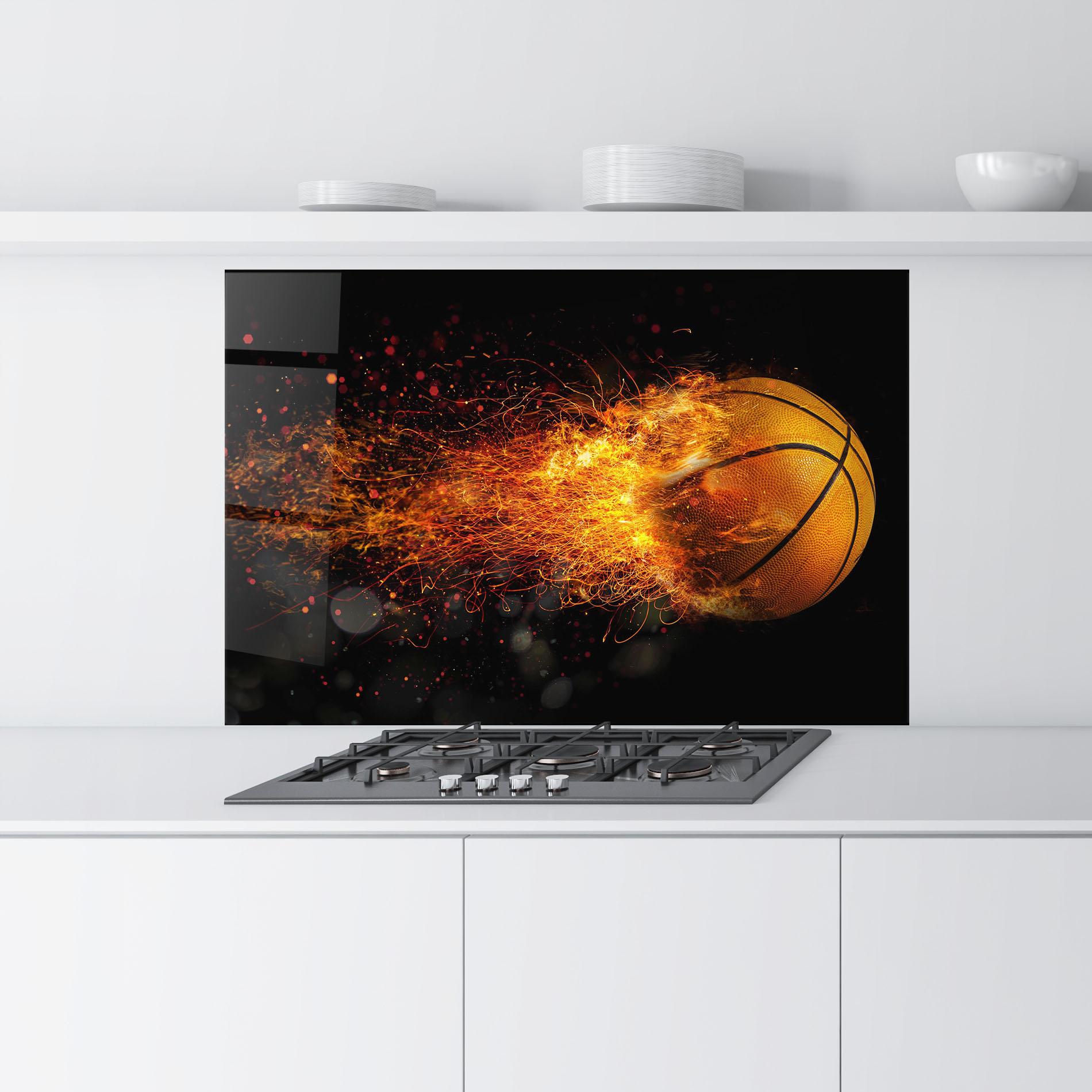 Panou Sticla Bucatarie Basket Ball Flame mockup 9