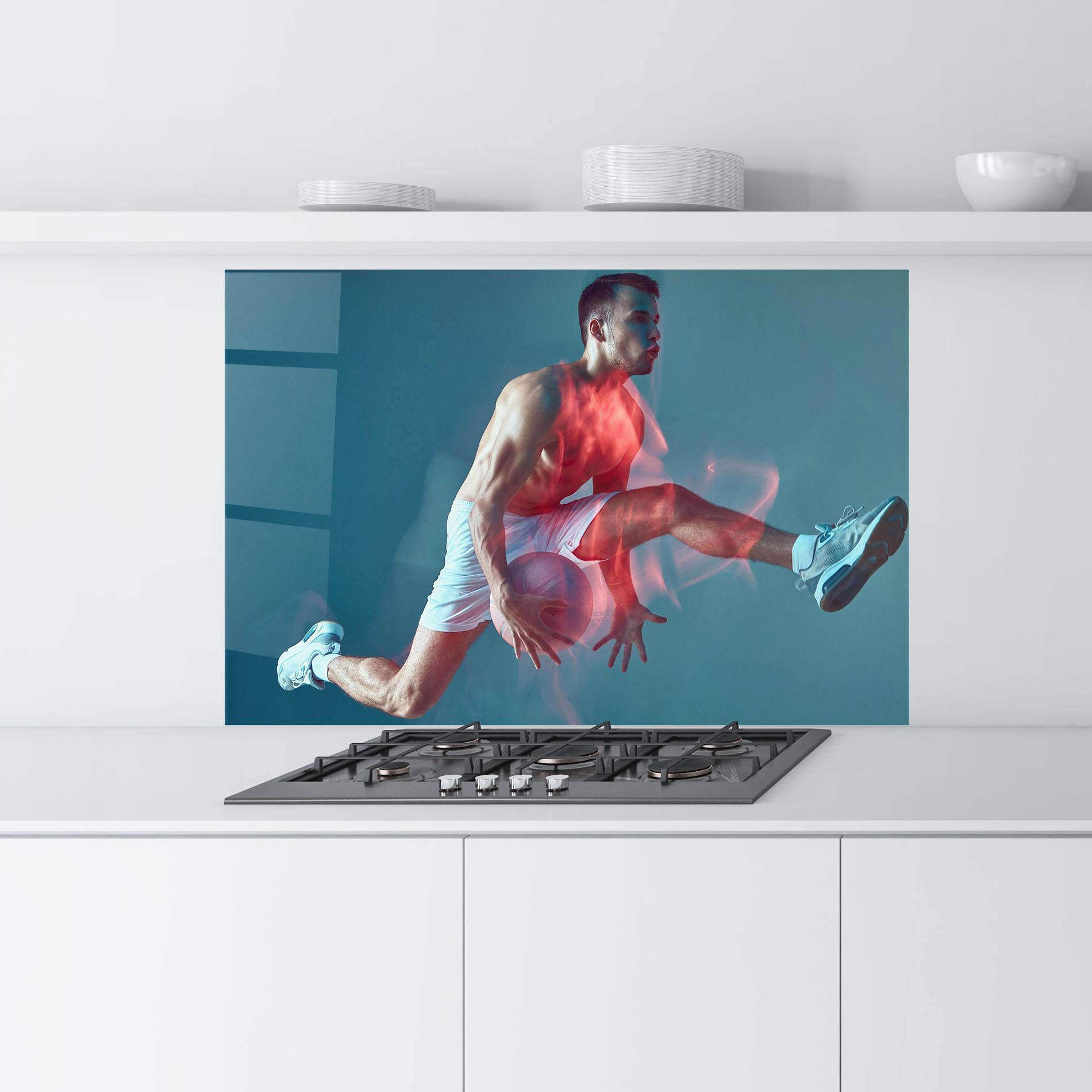 Panou Sticla Bucatarie Fire Basketball Player mockup 9