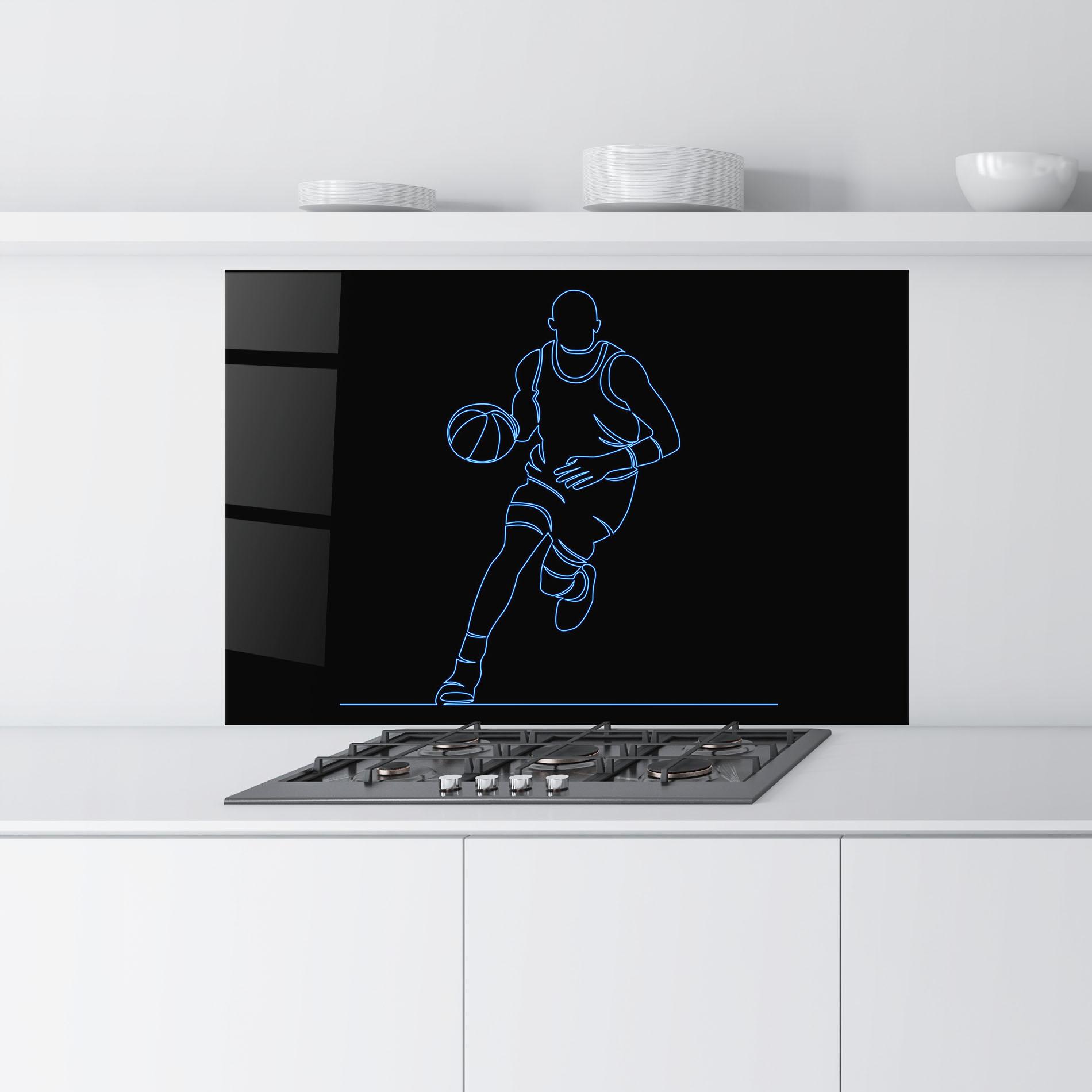 Panou Sticla Bucatarie Neon Basketball Player mockup 9