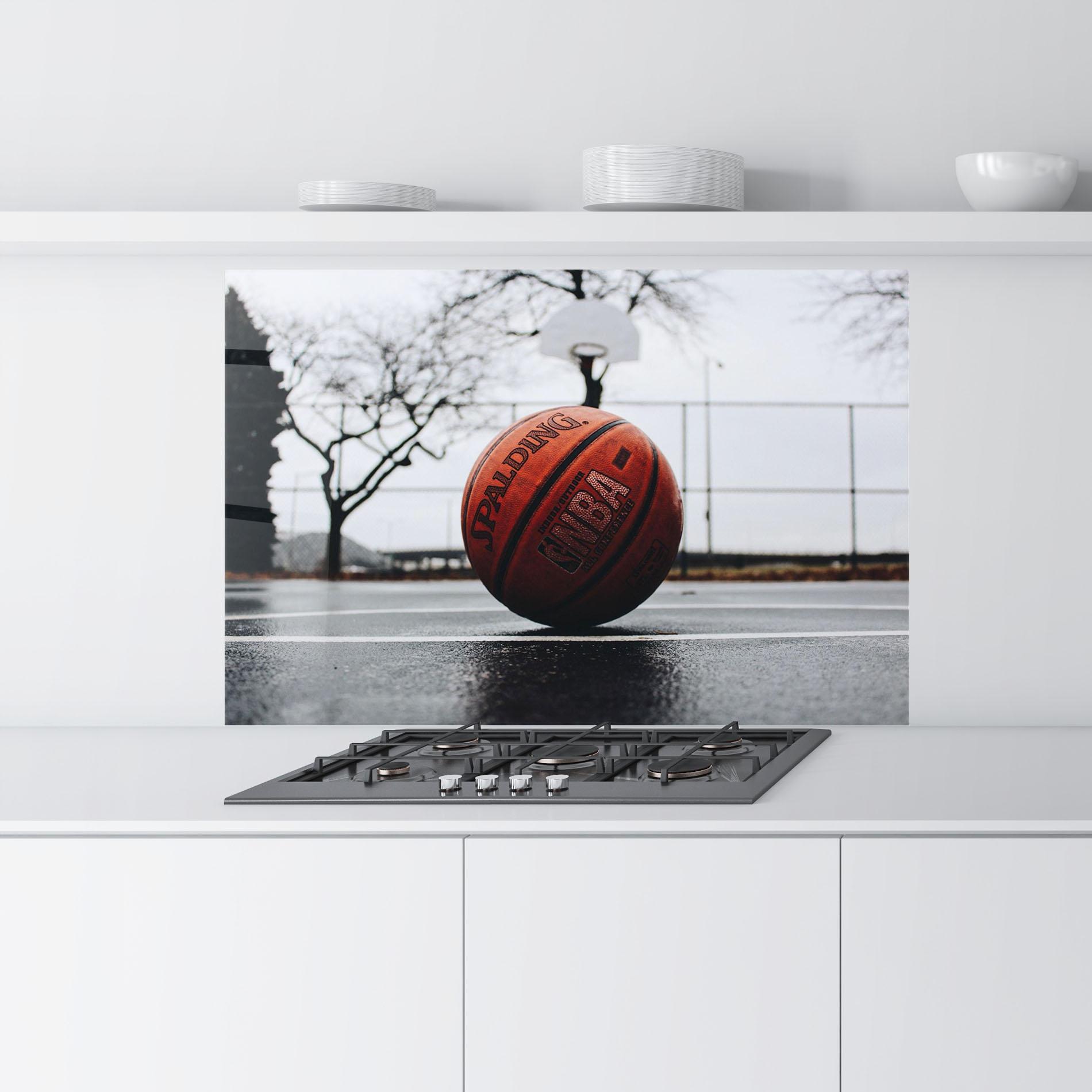 Panou Sticla Bucatarie Orange Basketball On Grey mockup 9
