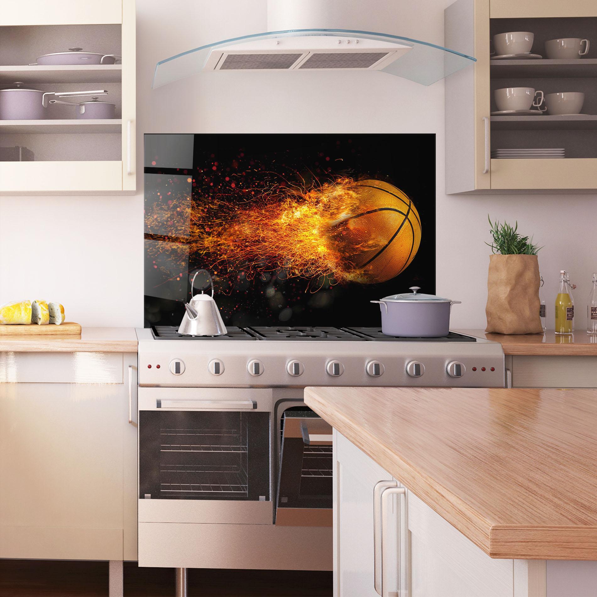 Panou Sticla Bucatarie Basket Ball Flame mockup 1
