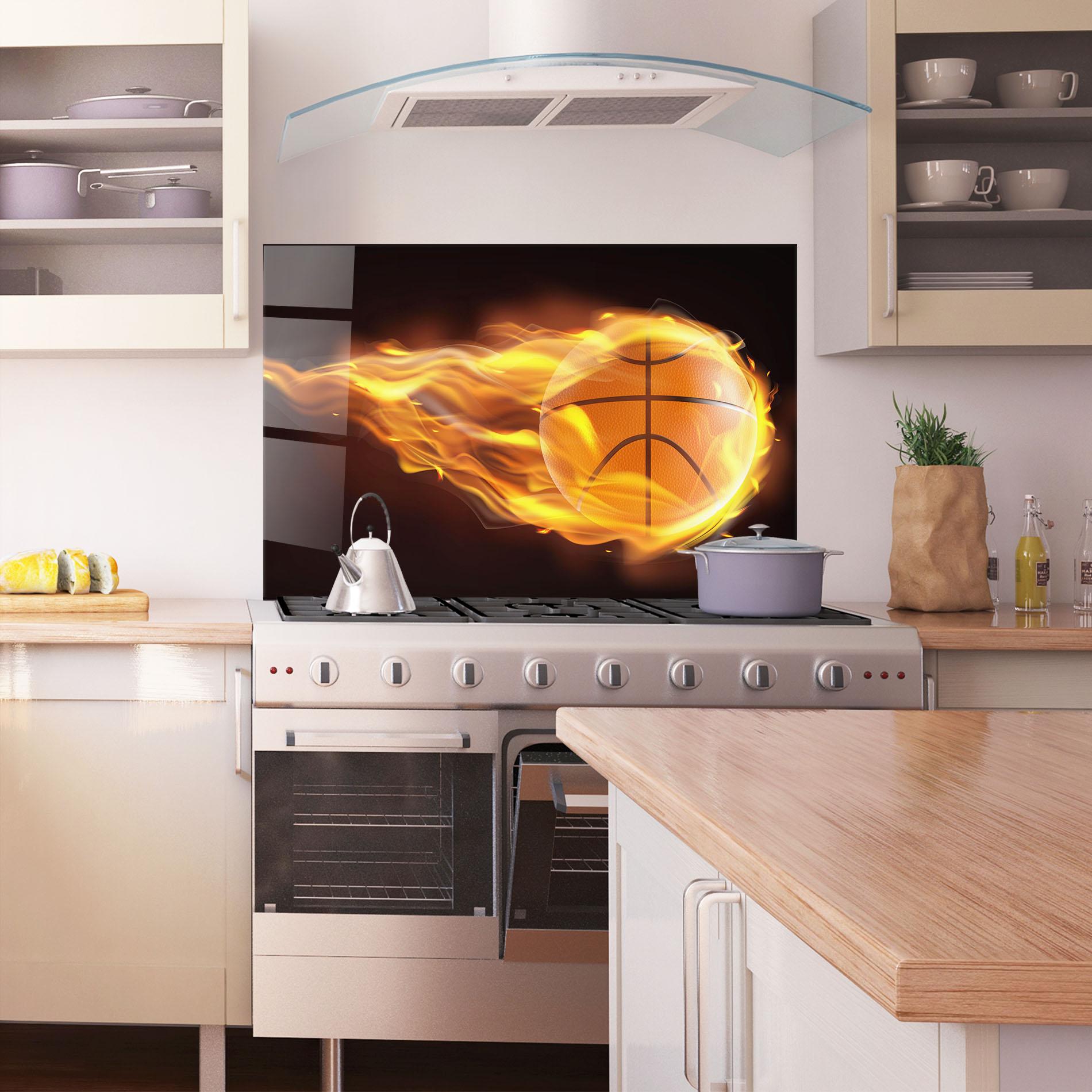 Panou Sticla Bucatarie Basketball On Fire mockup 1