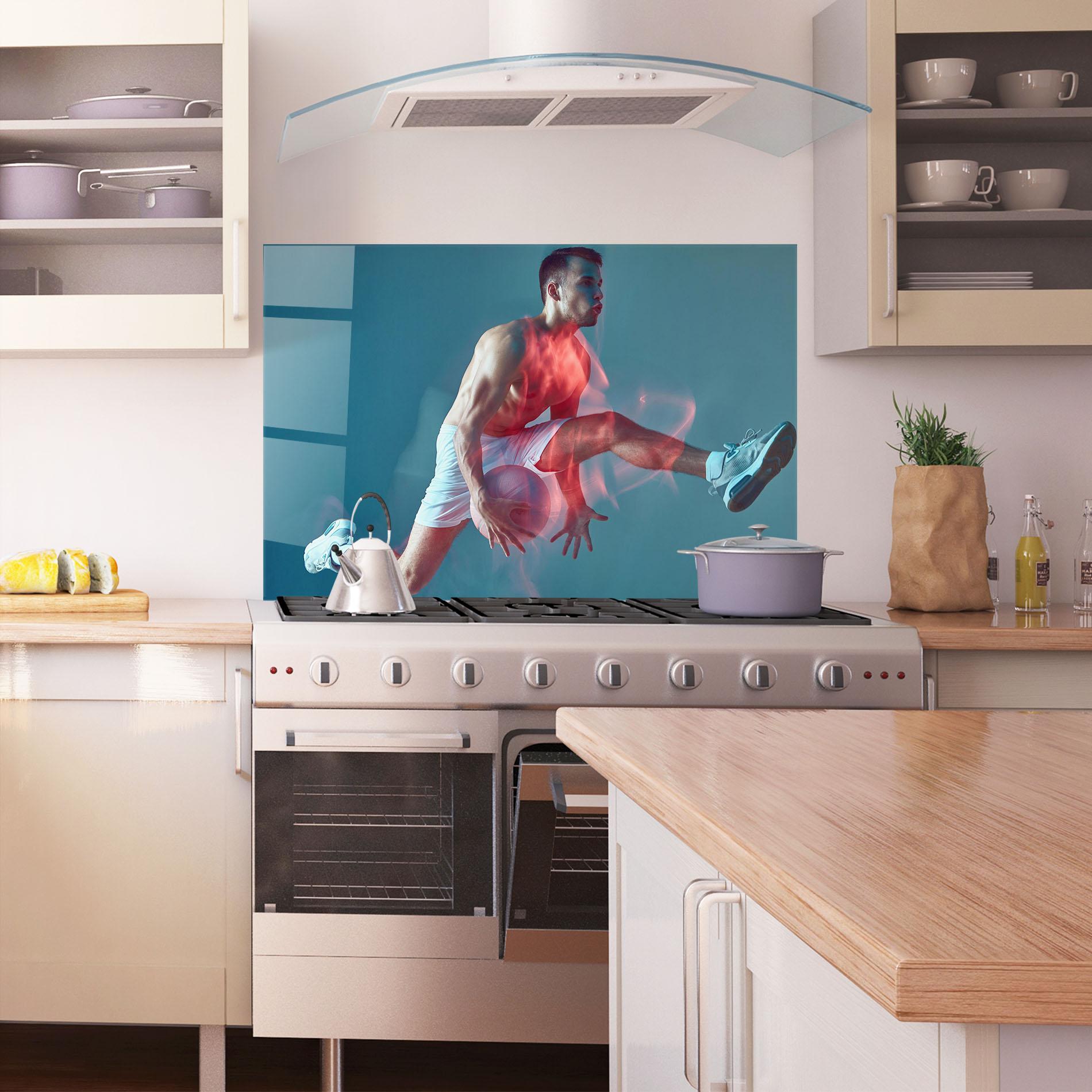 Panou Sticla Bucatarie Fire Basketball Player mockup 1