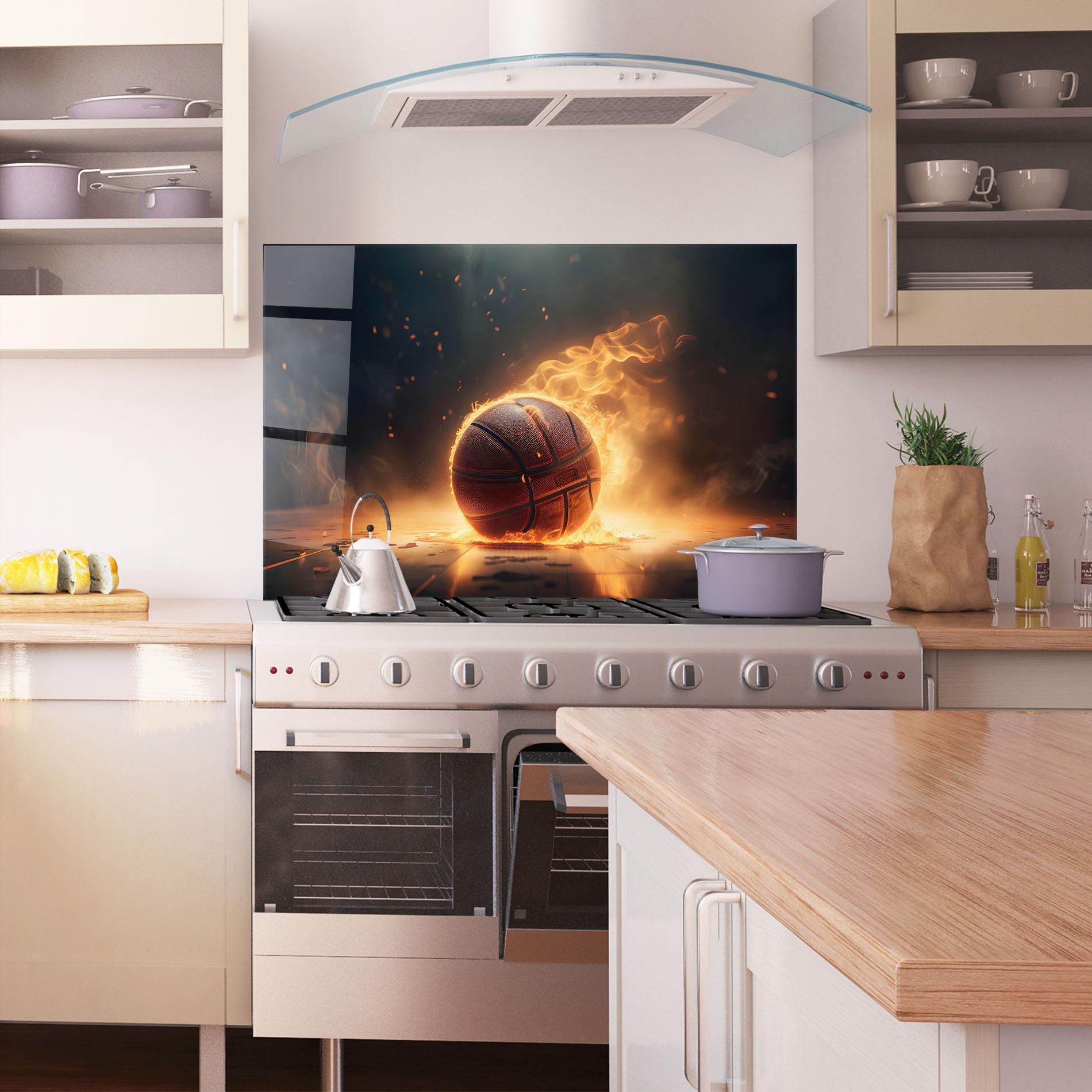 Panou Sticla Bucatarie Fire Basketball mockup 1