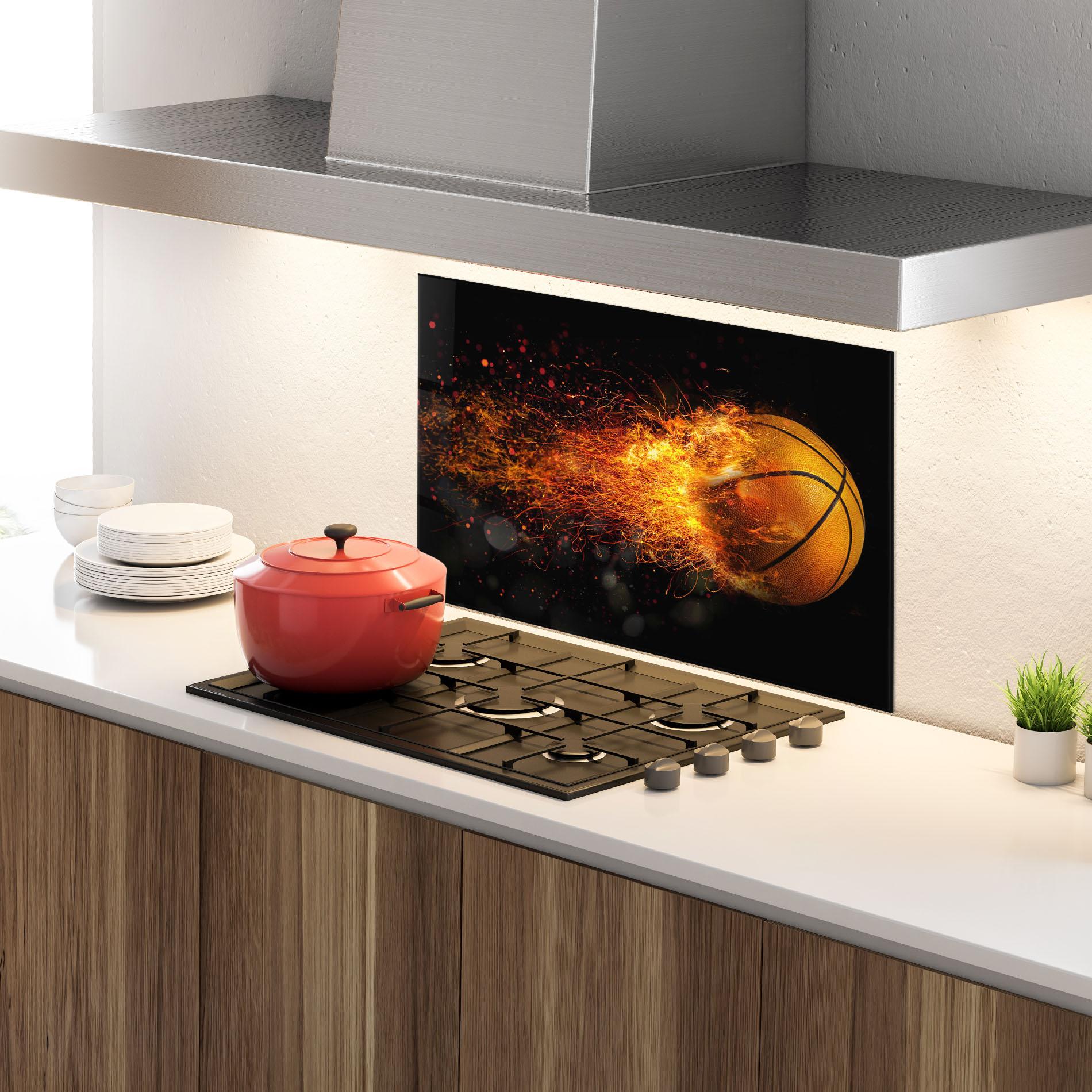 Panou Sticla Bucatarie Basket Ball Flame mockup 4