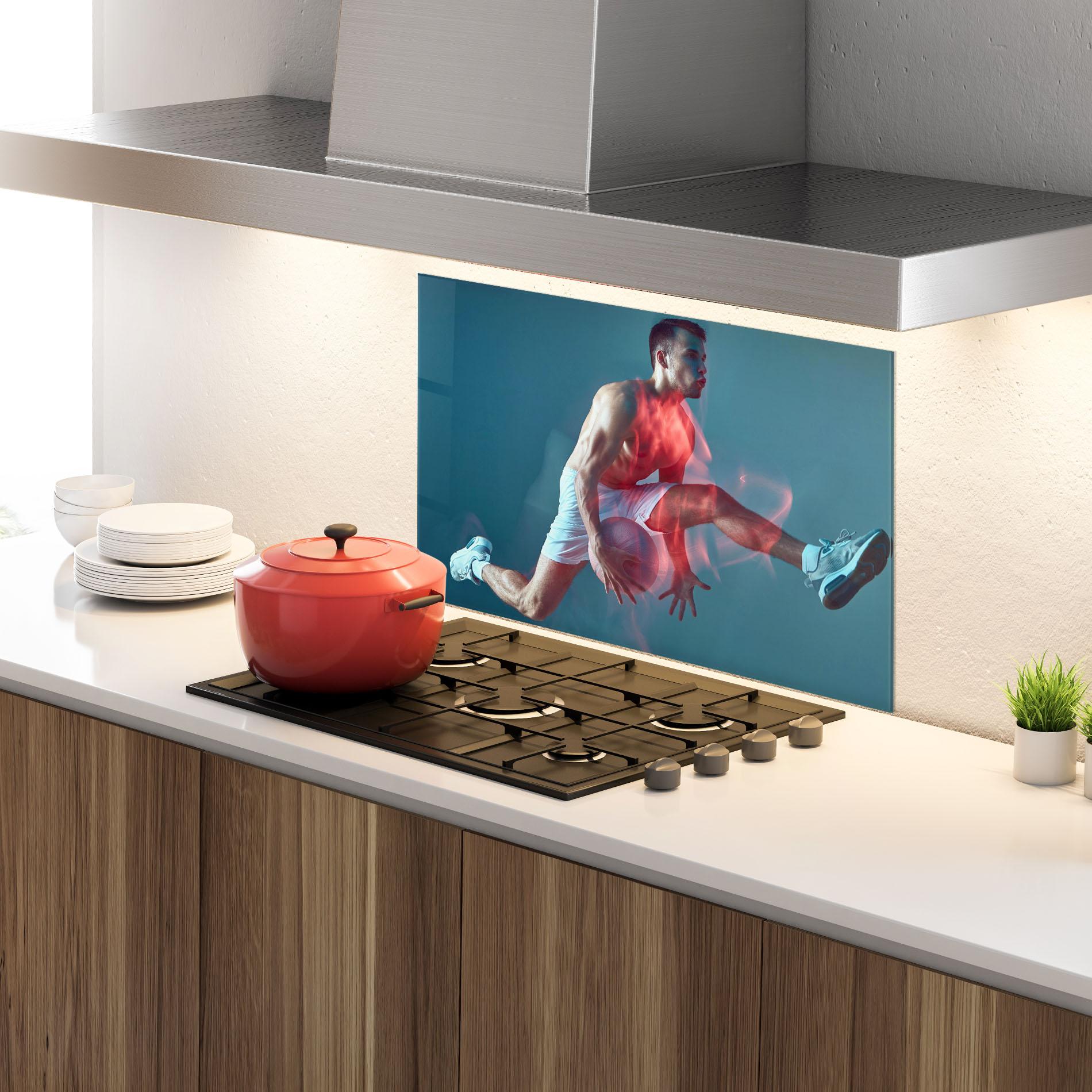 Panou Sticla Bucatarie Fire Basketball Player mockup 4