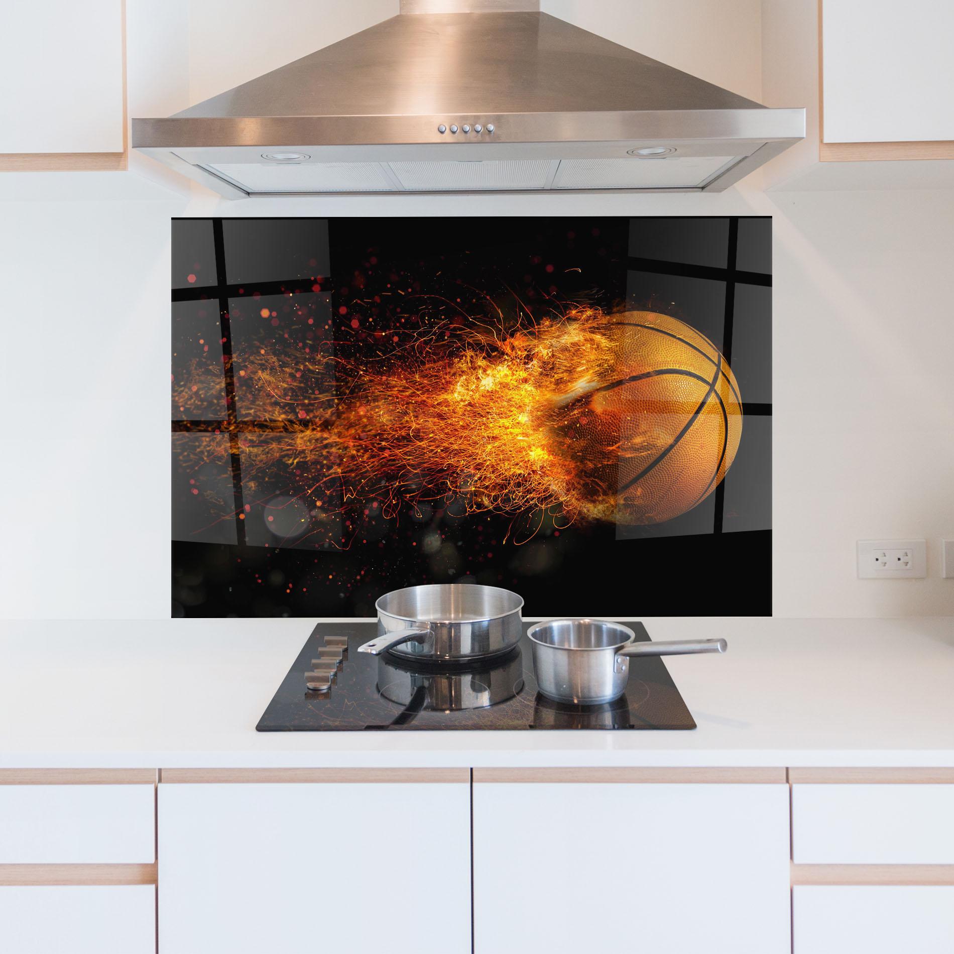 Panou Sticla Bucatarie Basket Ball Flame mockup 5