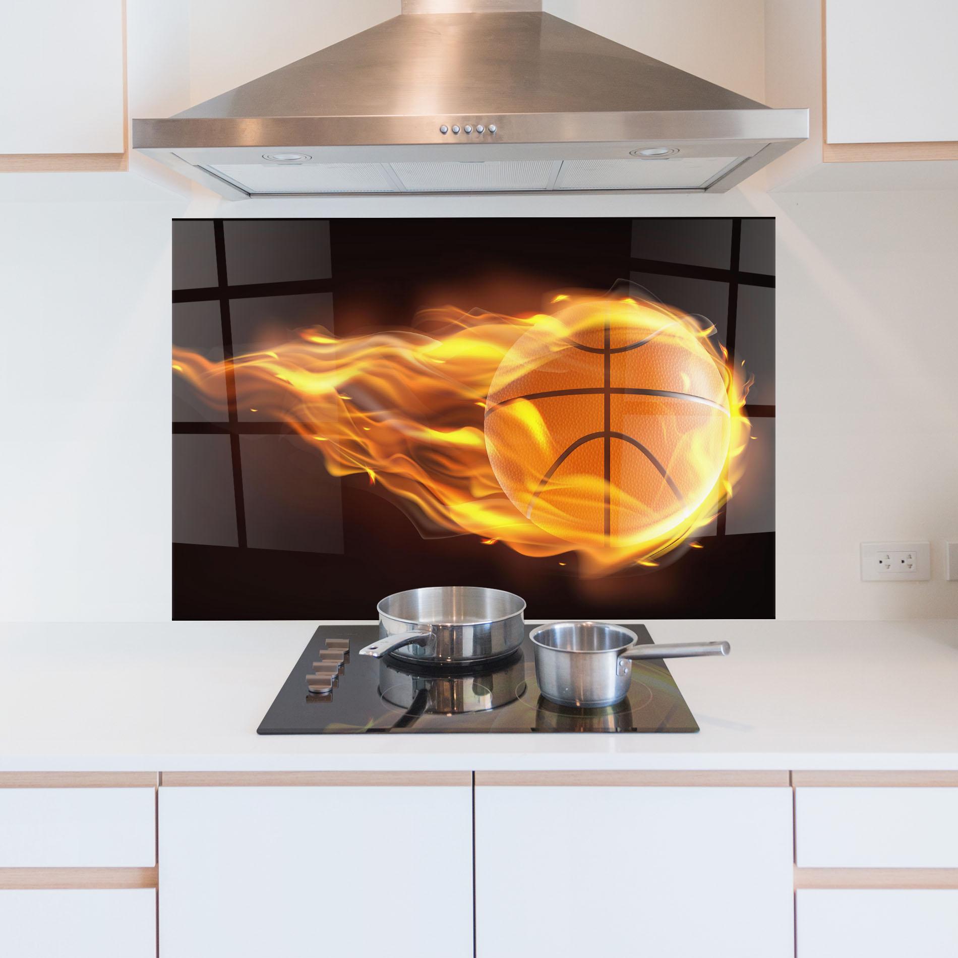 Panou Sticla Bucatarie Basketball On Fire mockup 5