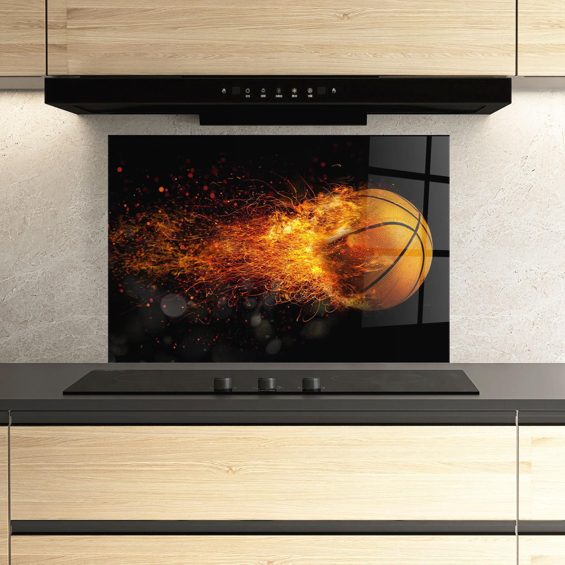 Panou Sticla Bucatarie Basket Ball Flame mockup 3