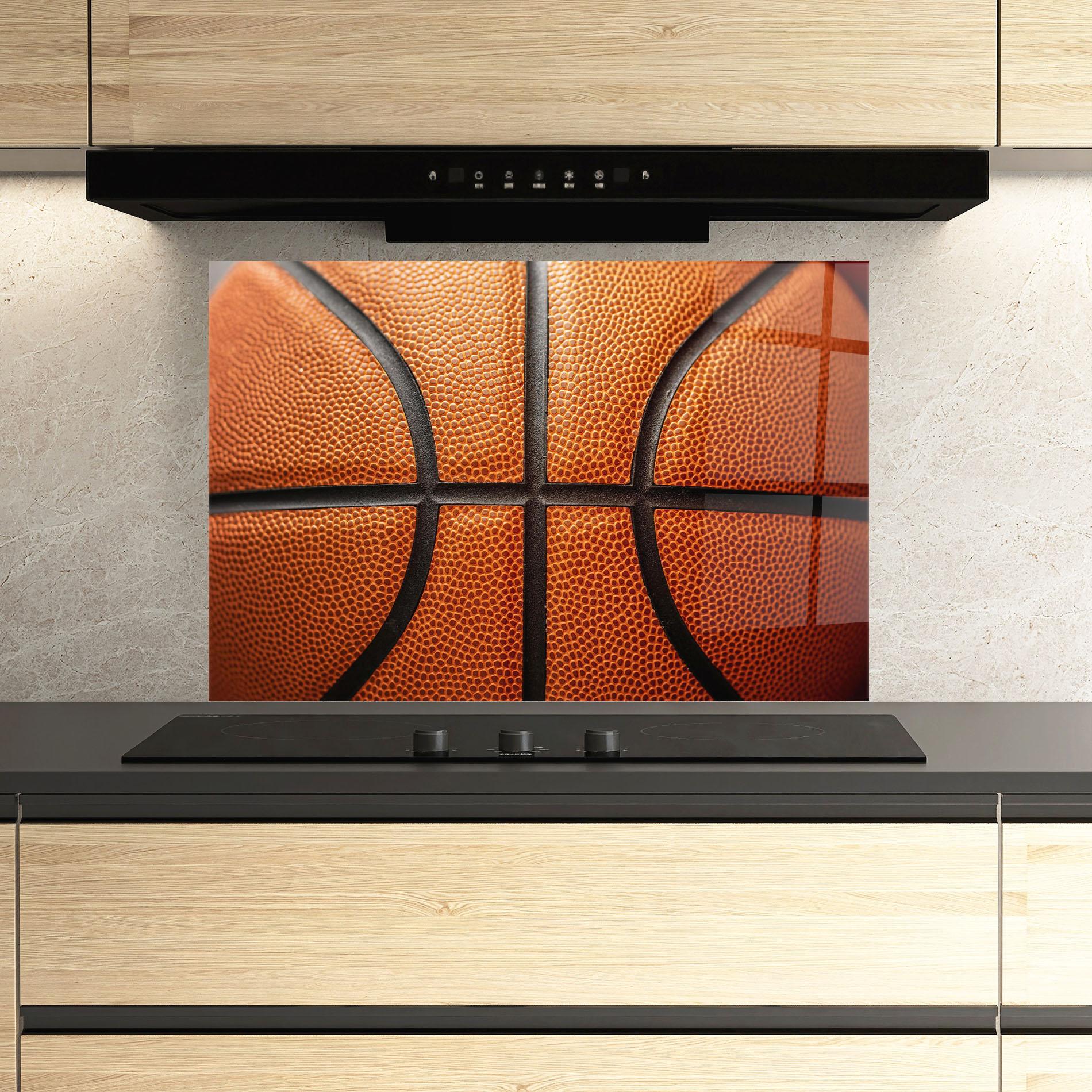 Panou Sticla Bucatarie Close Up Leather Basketball mockup 3