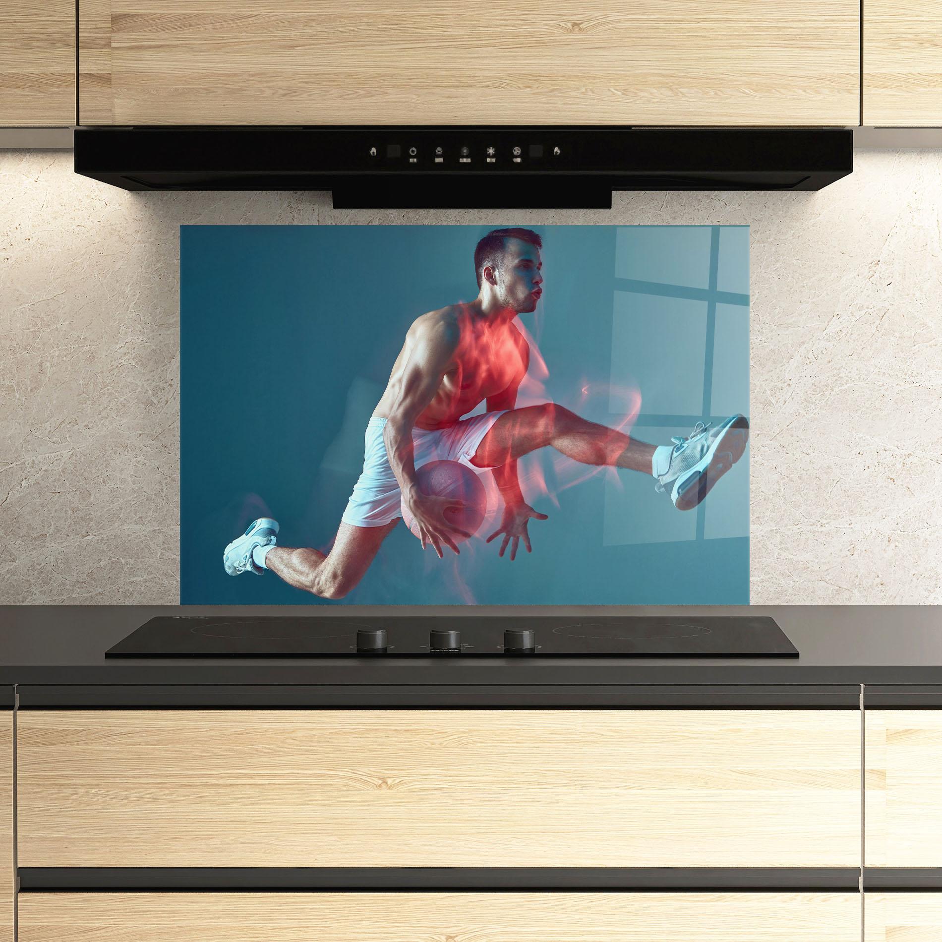 Panou Sticla Bucatarie Fire Basketball Player mockup 3