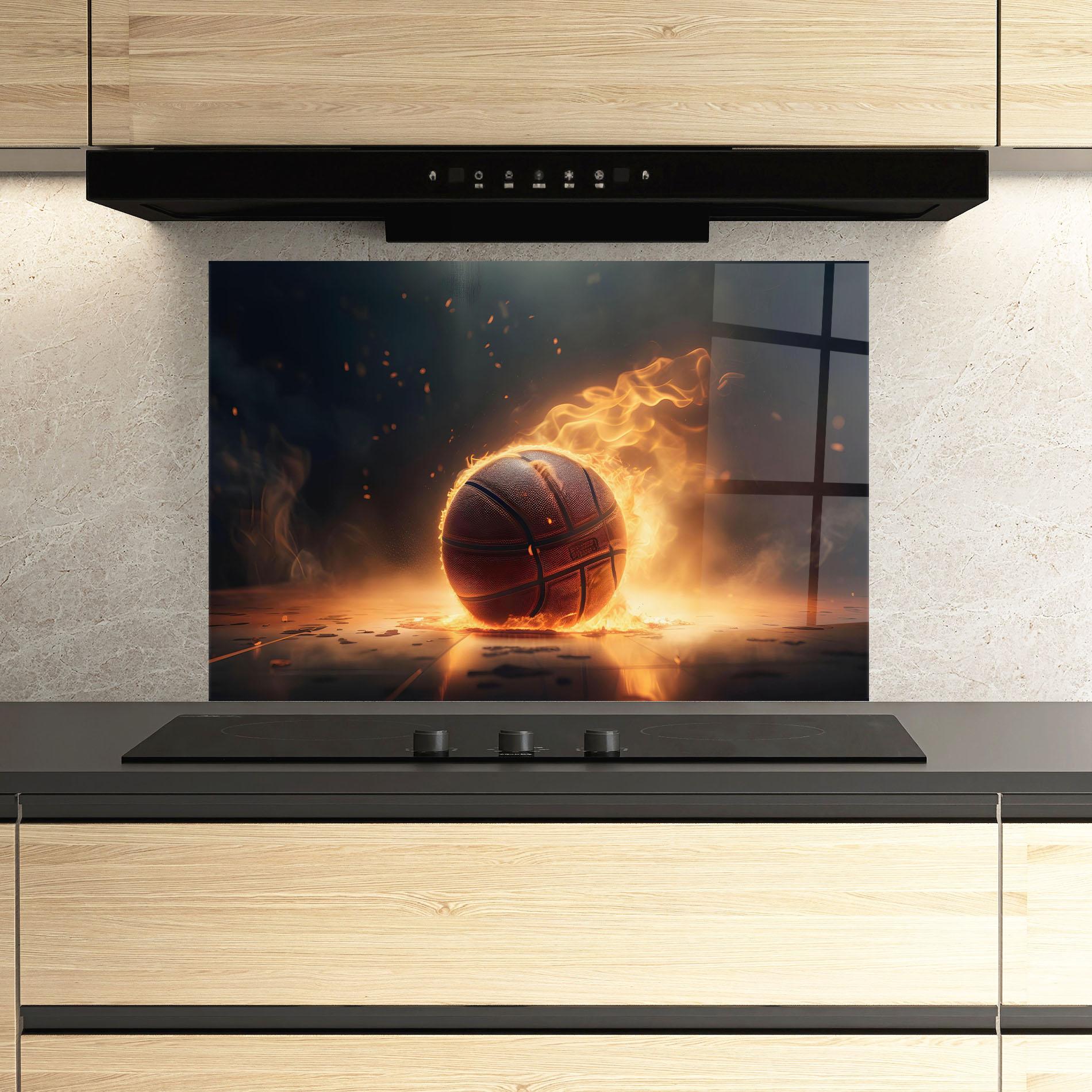 Panou Sticla Bucatarie Fire Basketball mockup 3