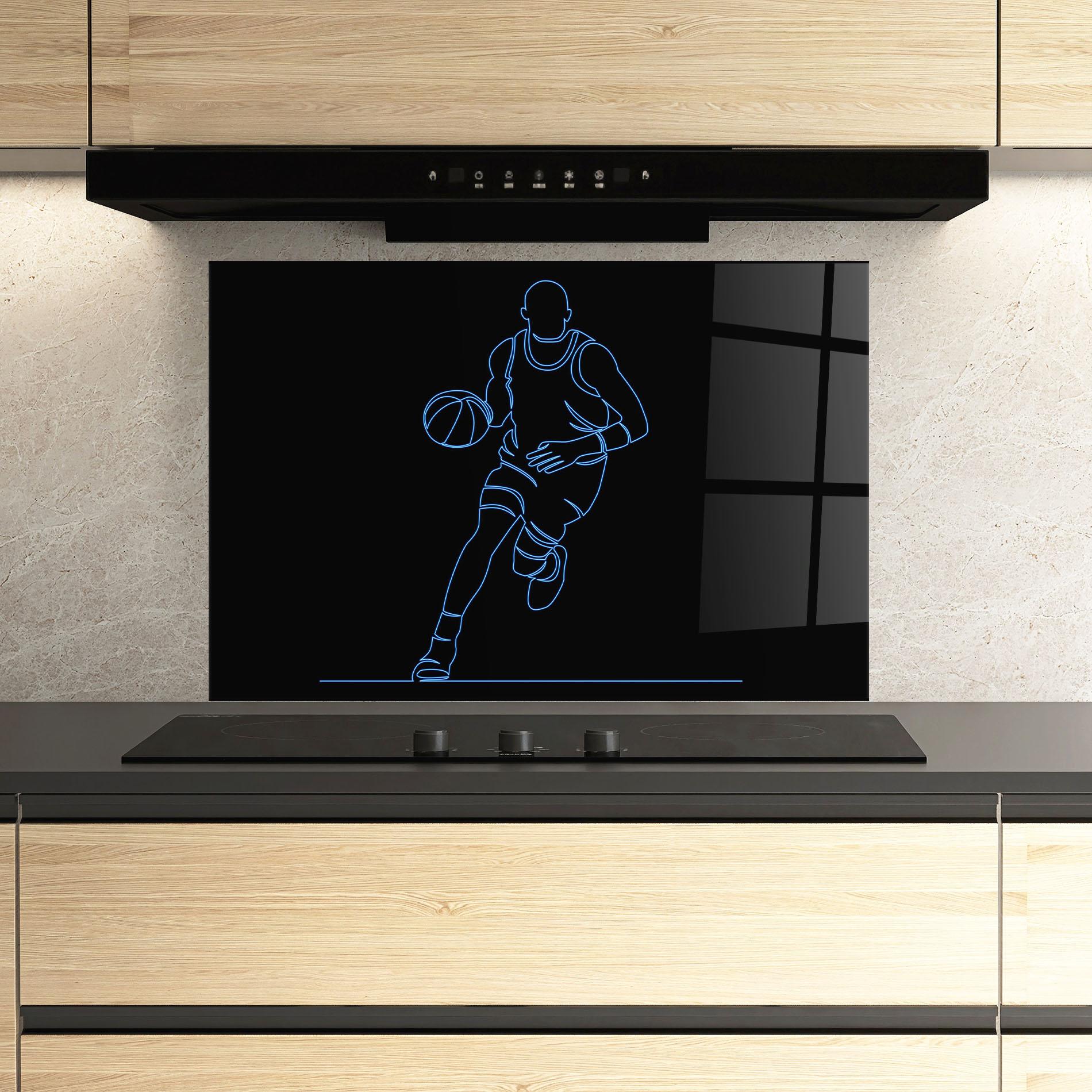 Panou Sticla Bucatarie Neon Basketball Player mockup 3