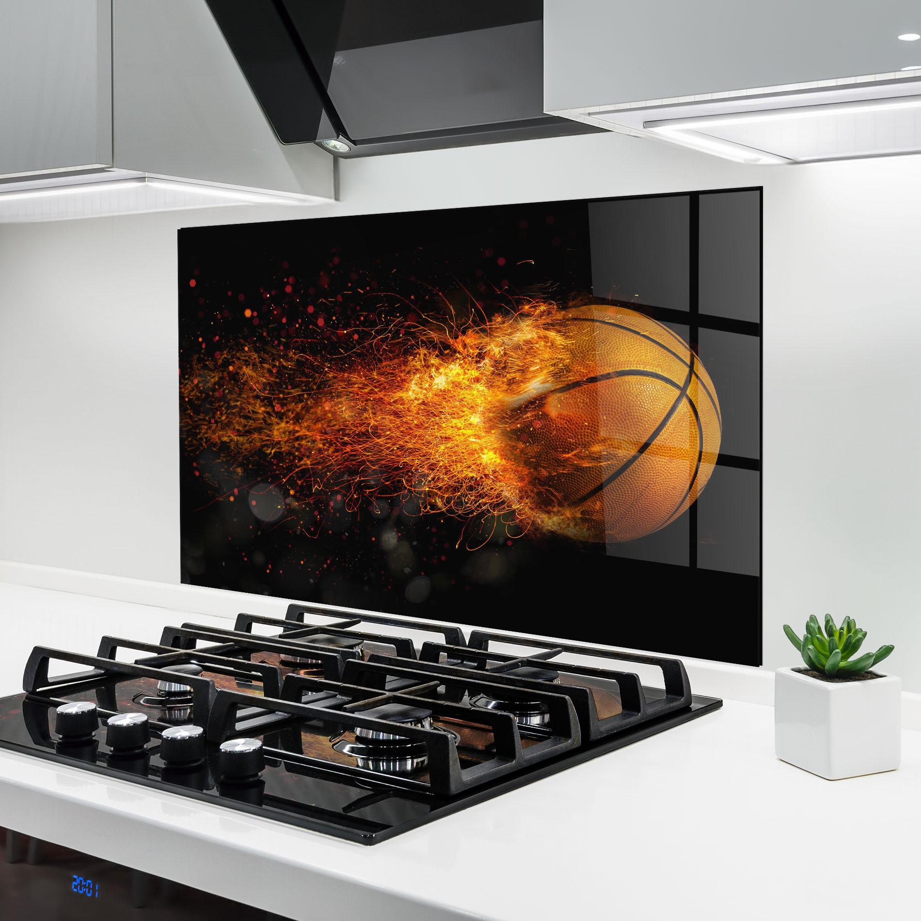 Panou Sticla Bucatarie Basket Ball Flame mockup 6