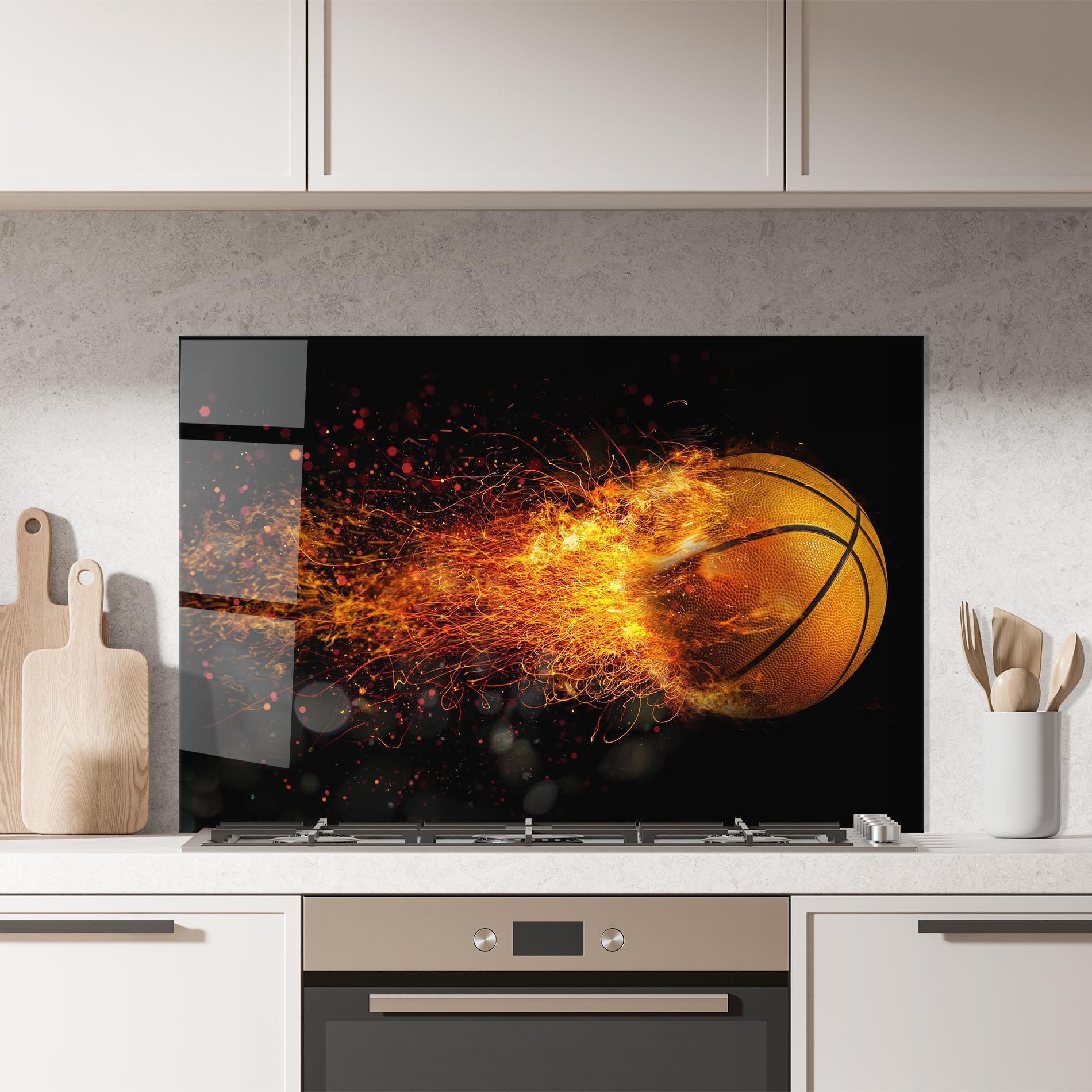 Panou Sticla Bucatarie Basket Ball Flame mockup 7