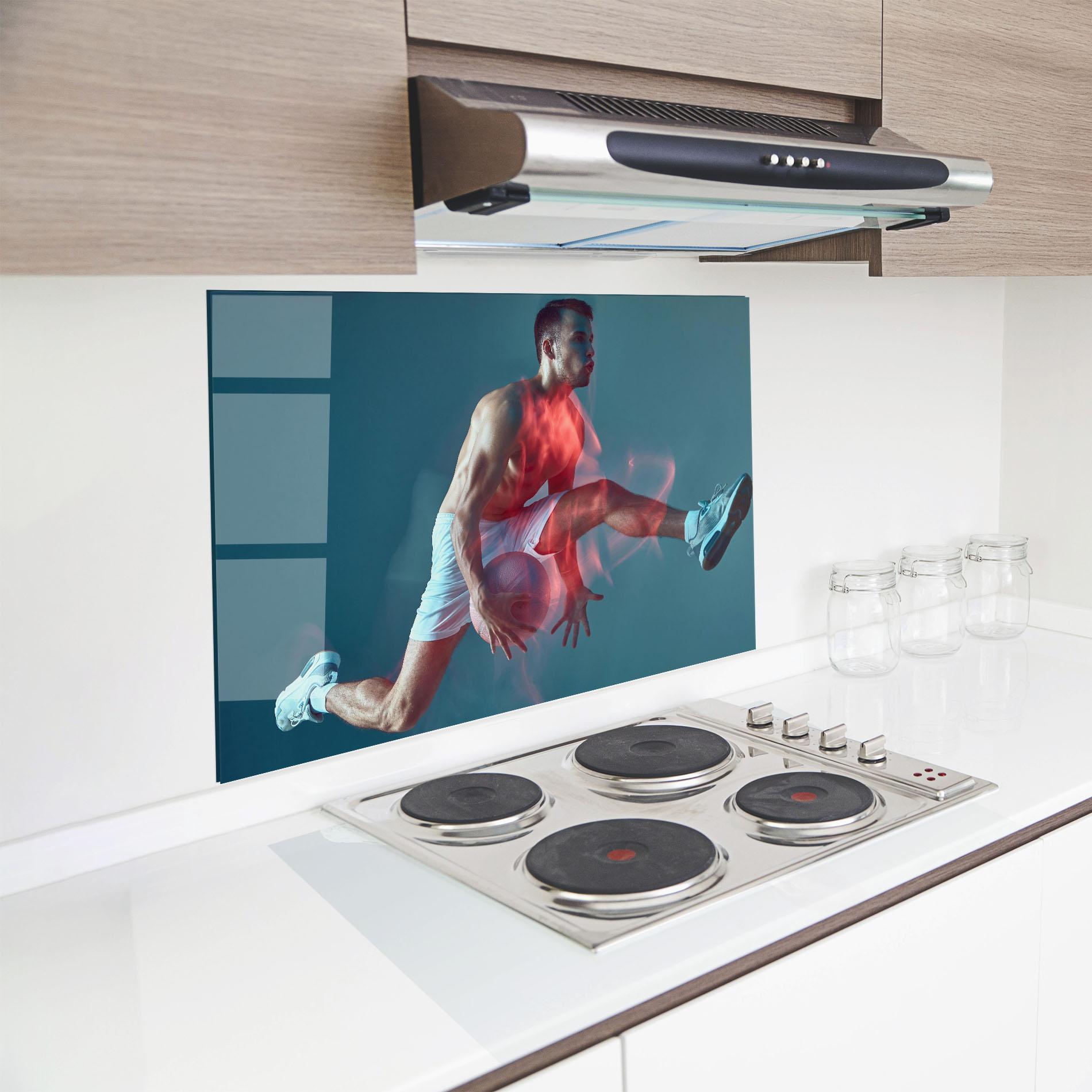 Panou Sticla Bucatarie Fire Basketball Player mockup 8