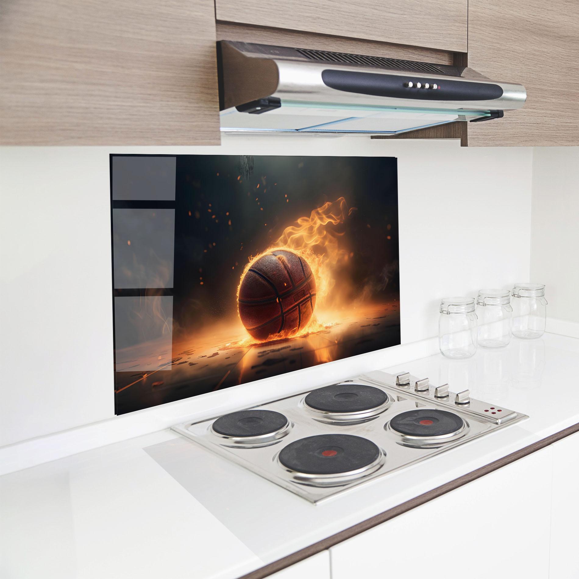 Panou Sticla Bucatarie Fire Basketball mockup 8