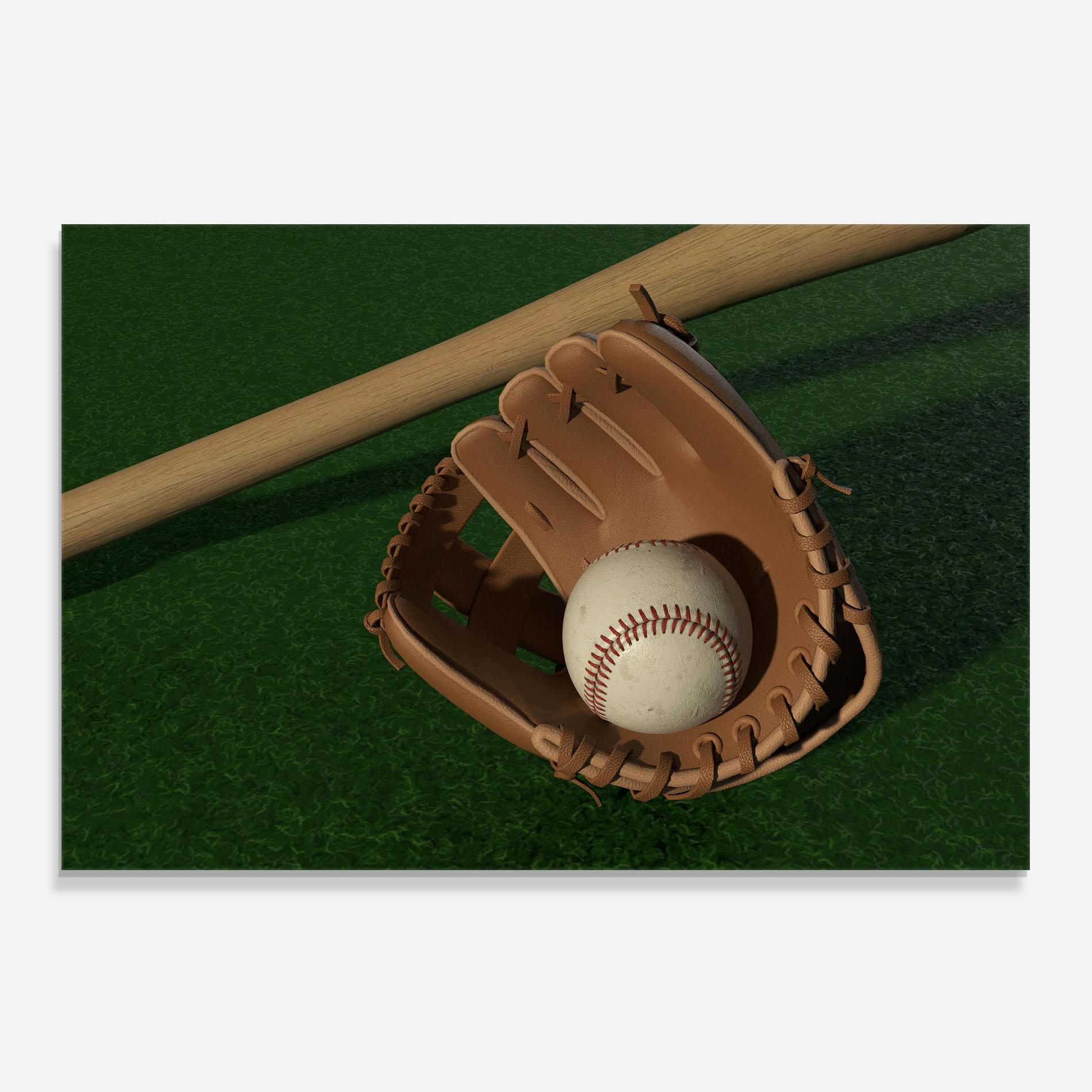 Panou Sticla Bucatarie Baseball Glove On Green mockup 0