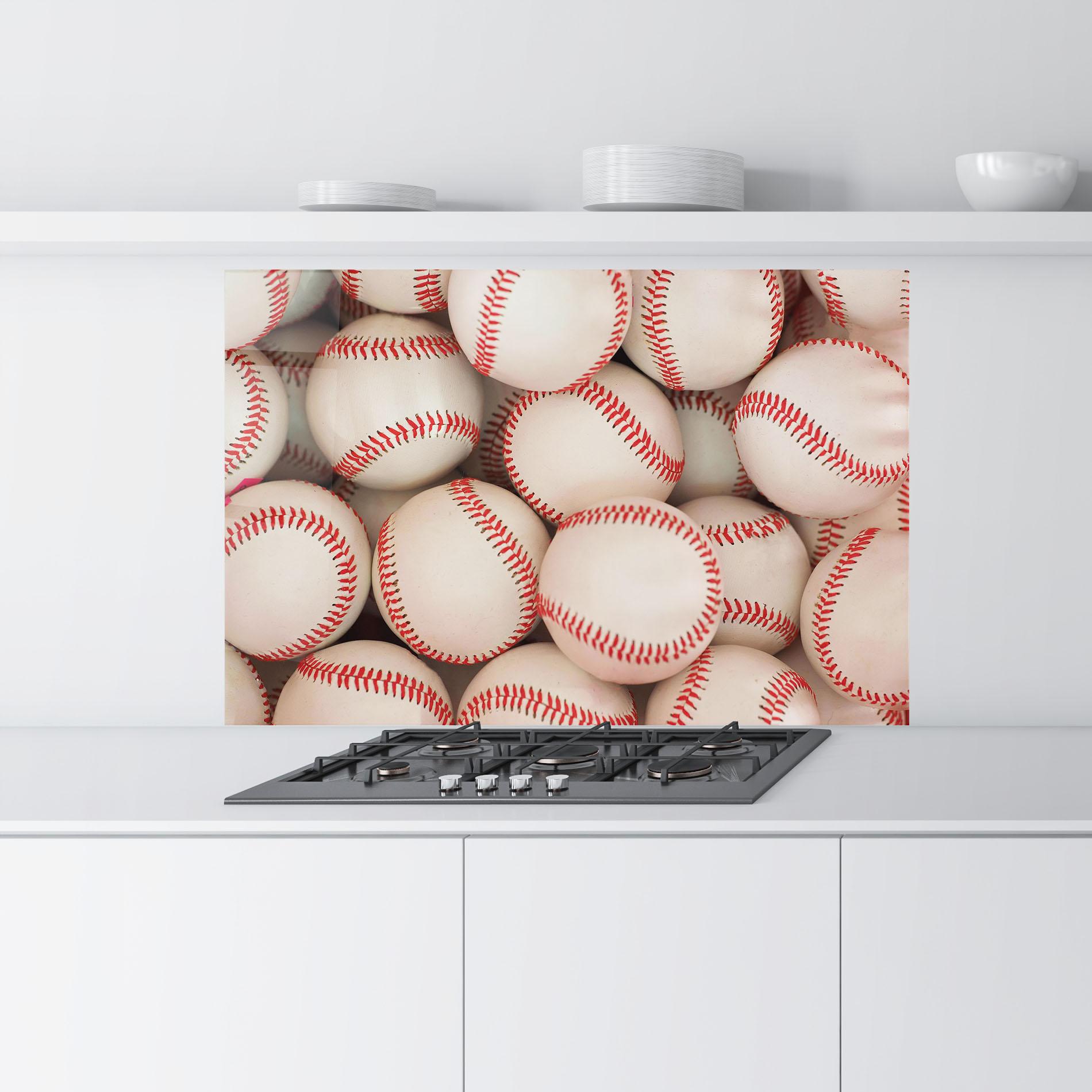 Panou Sticla Bucatarie Baseball Balls Stack mockup 9