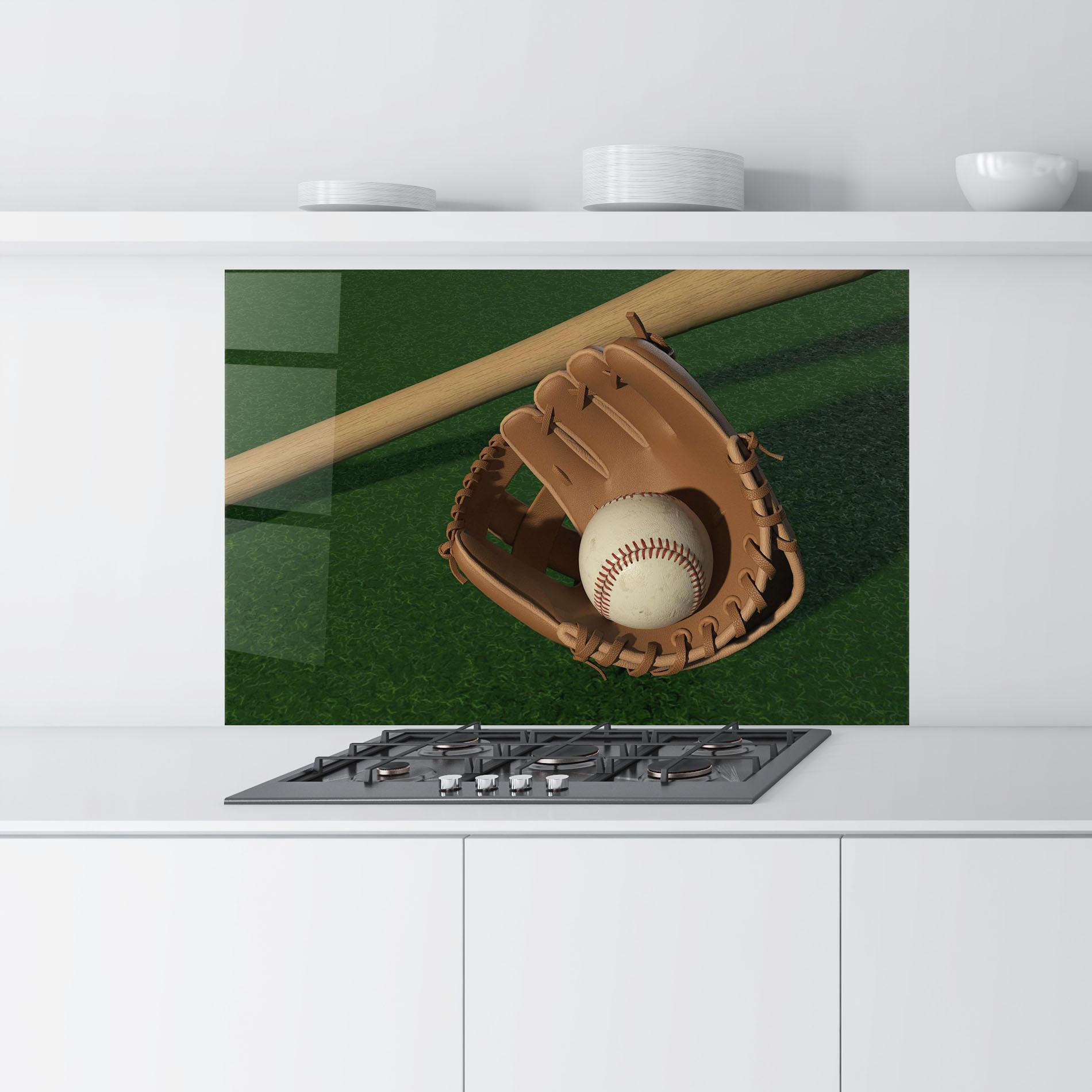 Panou Sticla Bucatarie Baseball Glove On Green mockup 9