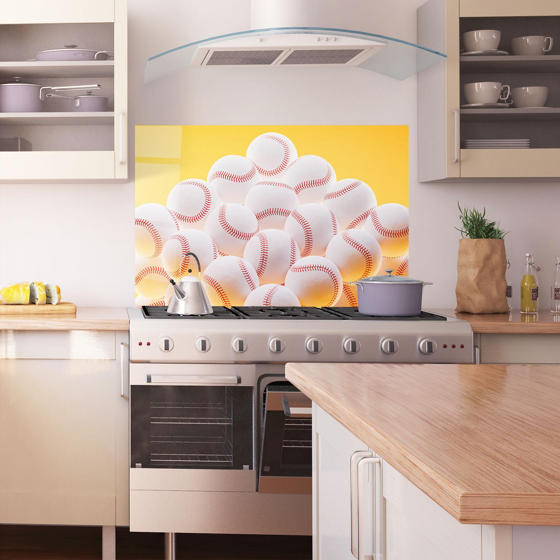 Panou Sticla Bucatarie Baseball Ball On Yellow mockup 1