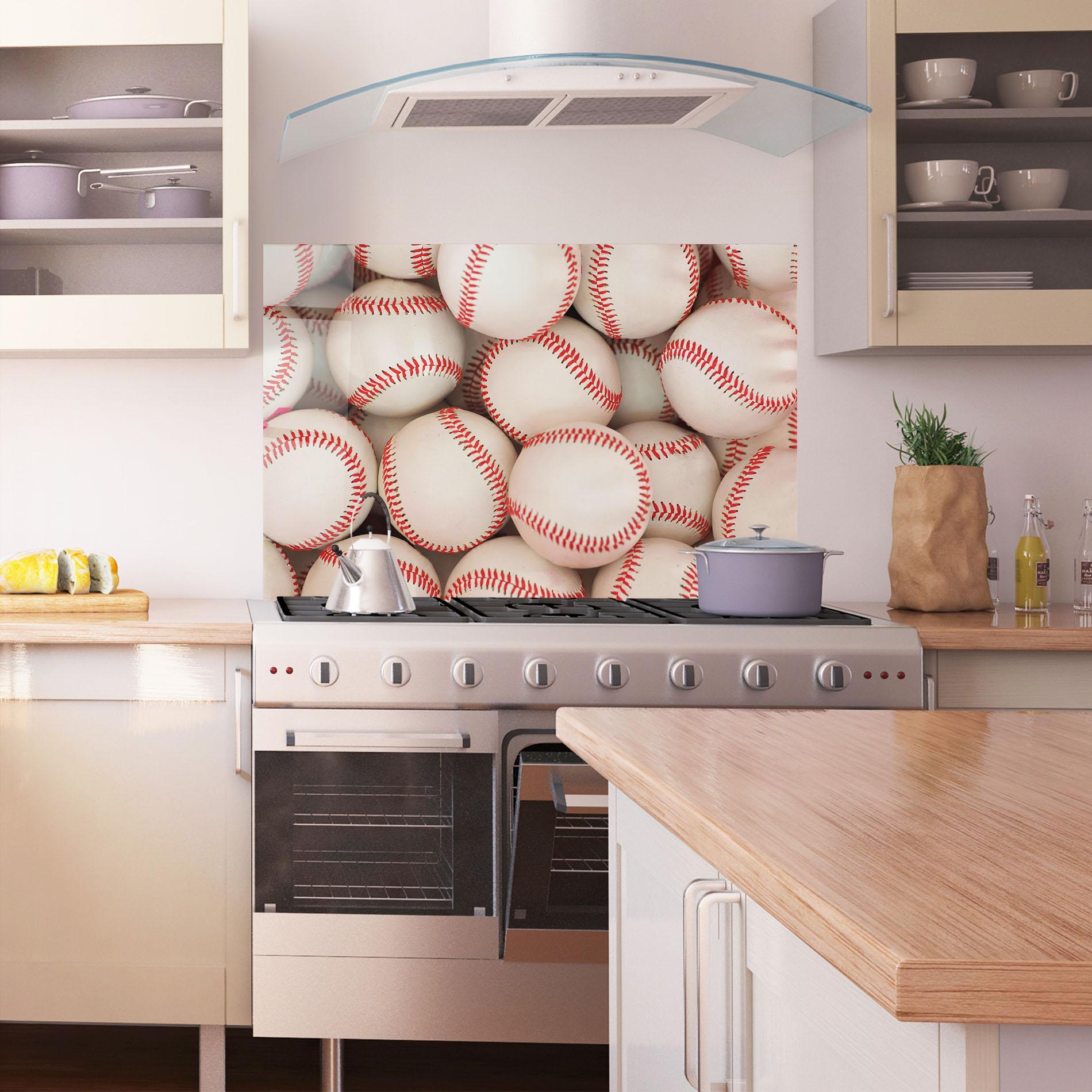 Panou Sticla Bucatarie Baseball Balls Stack mockup 1