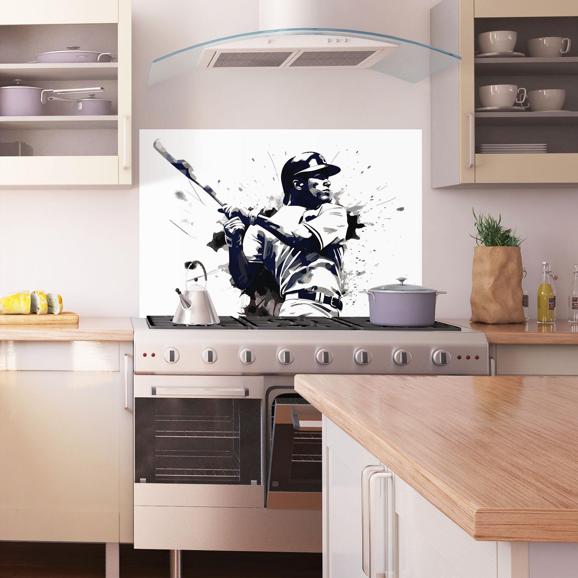 Panou Sticla Bucatarie Baseball Grey Art mockup 1