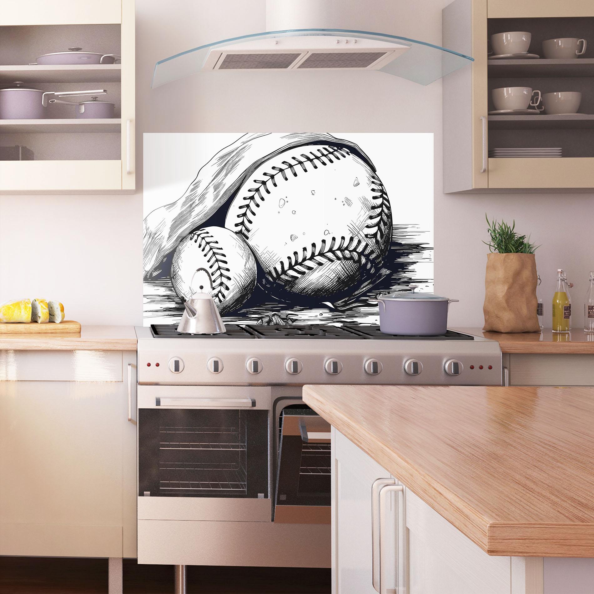 Panou Sticla Bucatarie Baseball Grey Line mockup 1