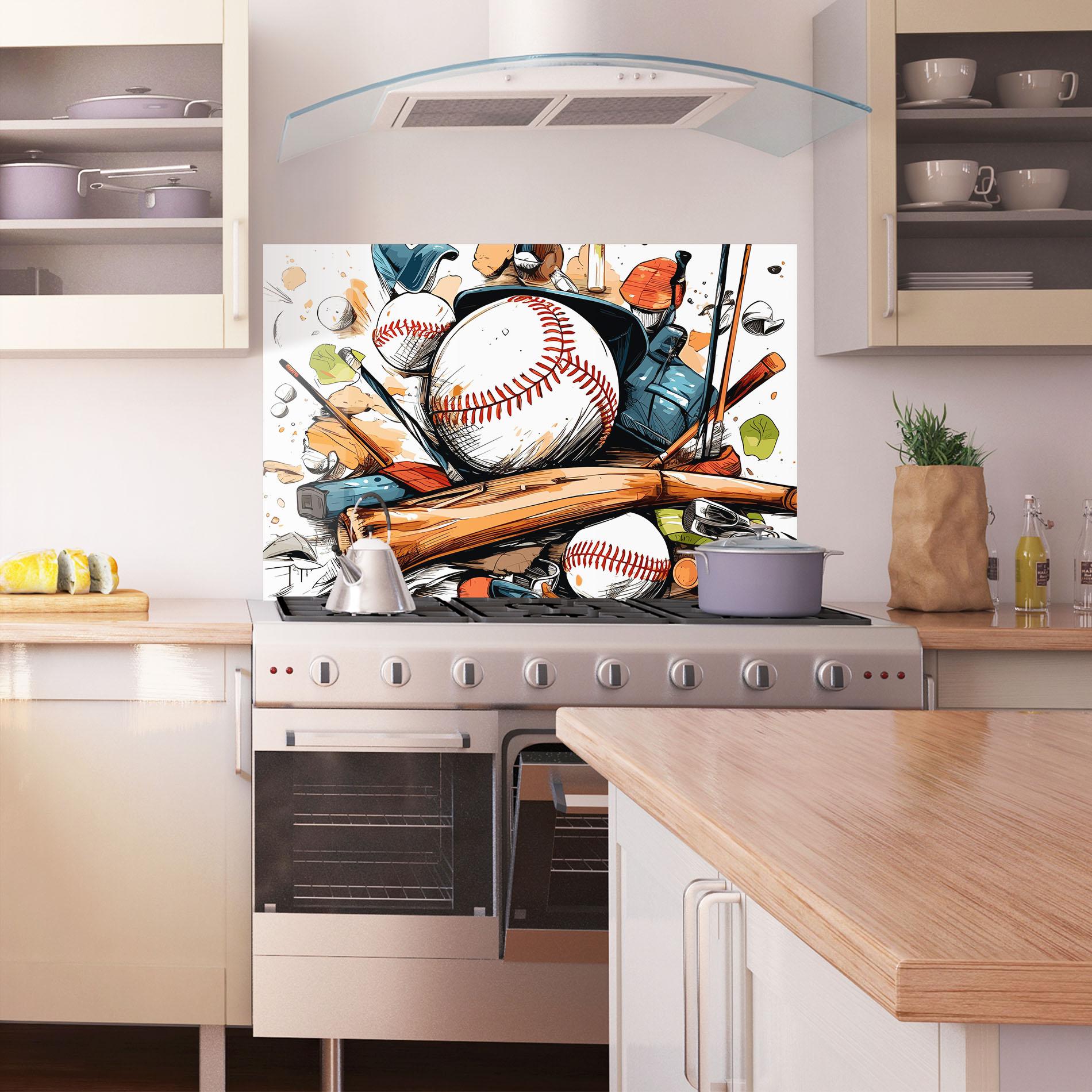 Panou Sticla Bucatarie Baseball Trash mockup 1