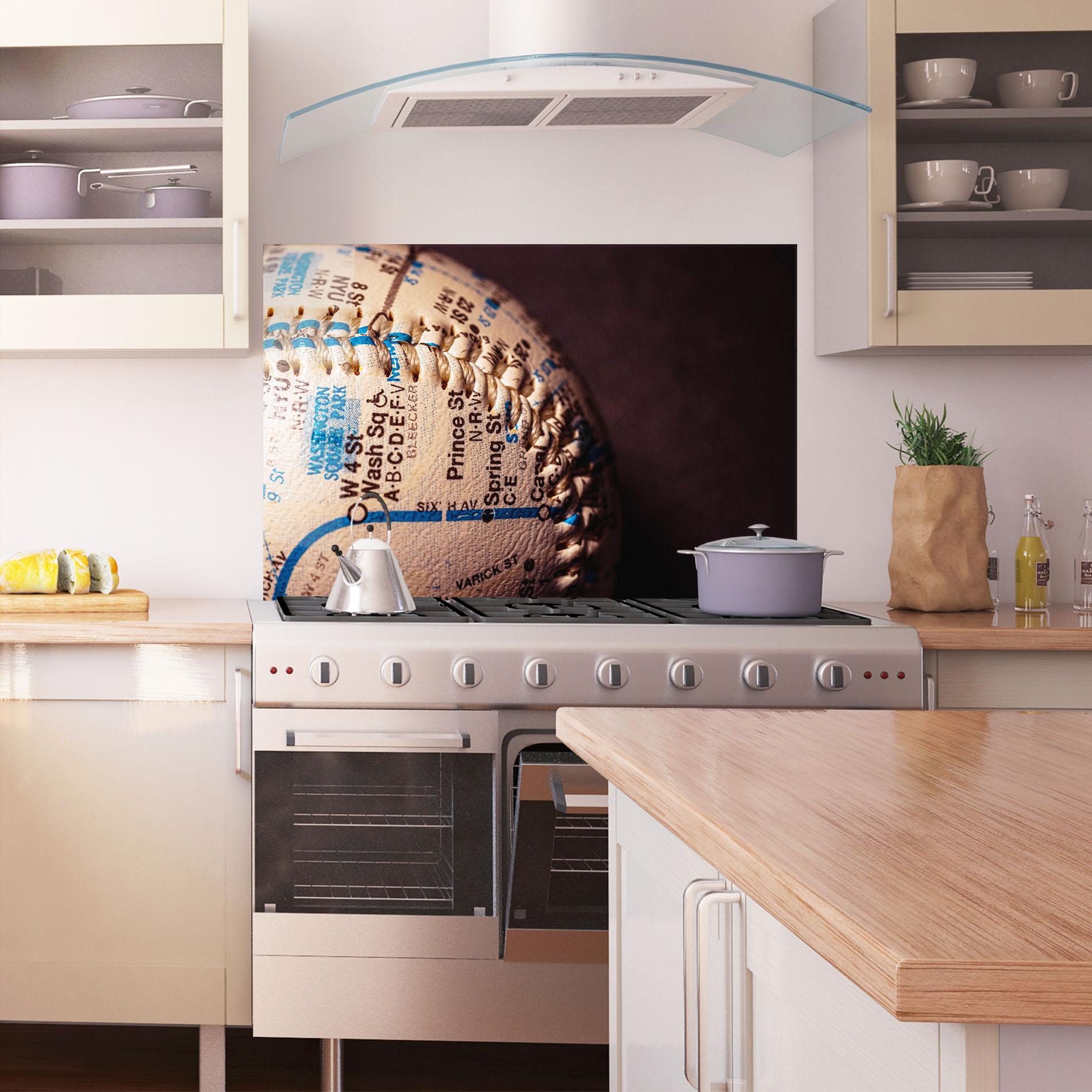 Panou Sticla Bucatarie Blue Text Baseball Ball mockup 1