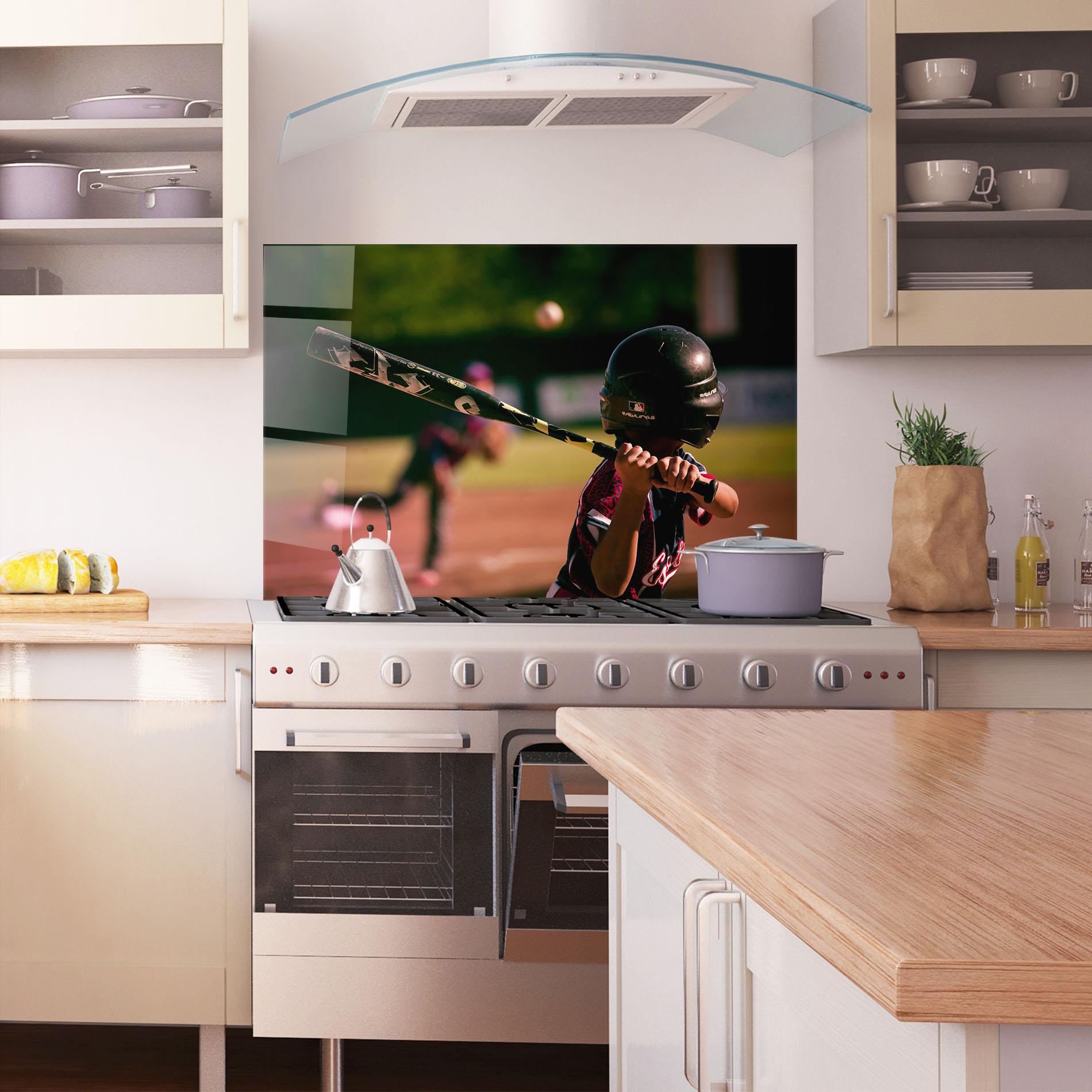 Panou Sticla Bucatarie Child Playing Baseball mockup 1