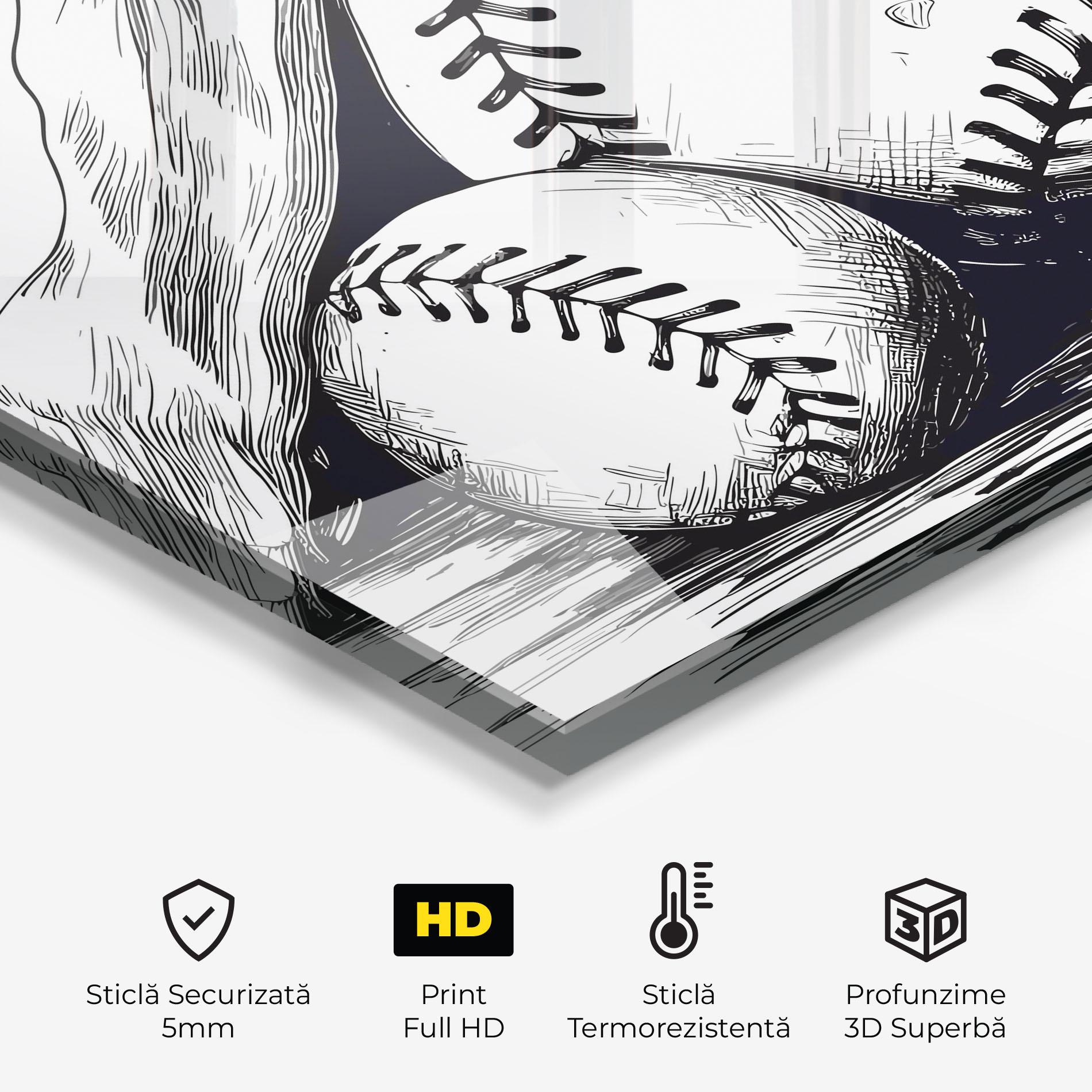 Panou Sticla Bucatarie Baseball Grey Line mockup 2