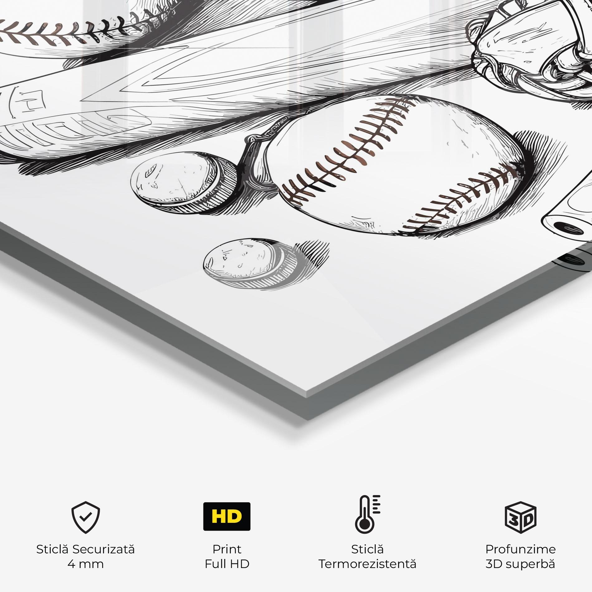 Panou Sticla Bucatarie Baseball Balls Line mockup 2