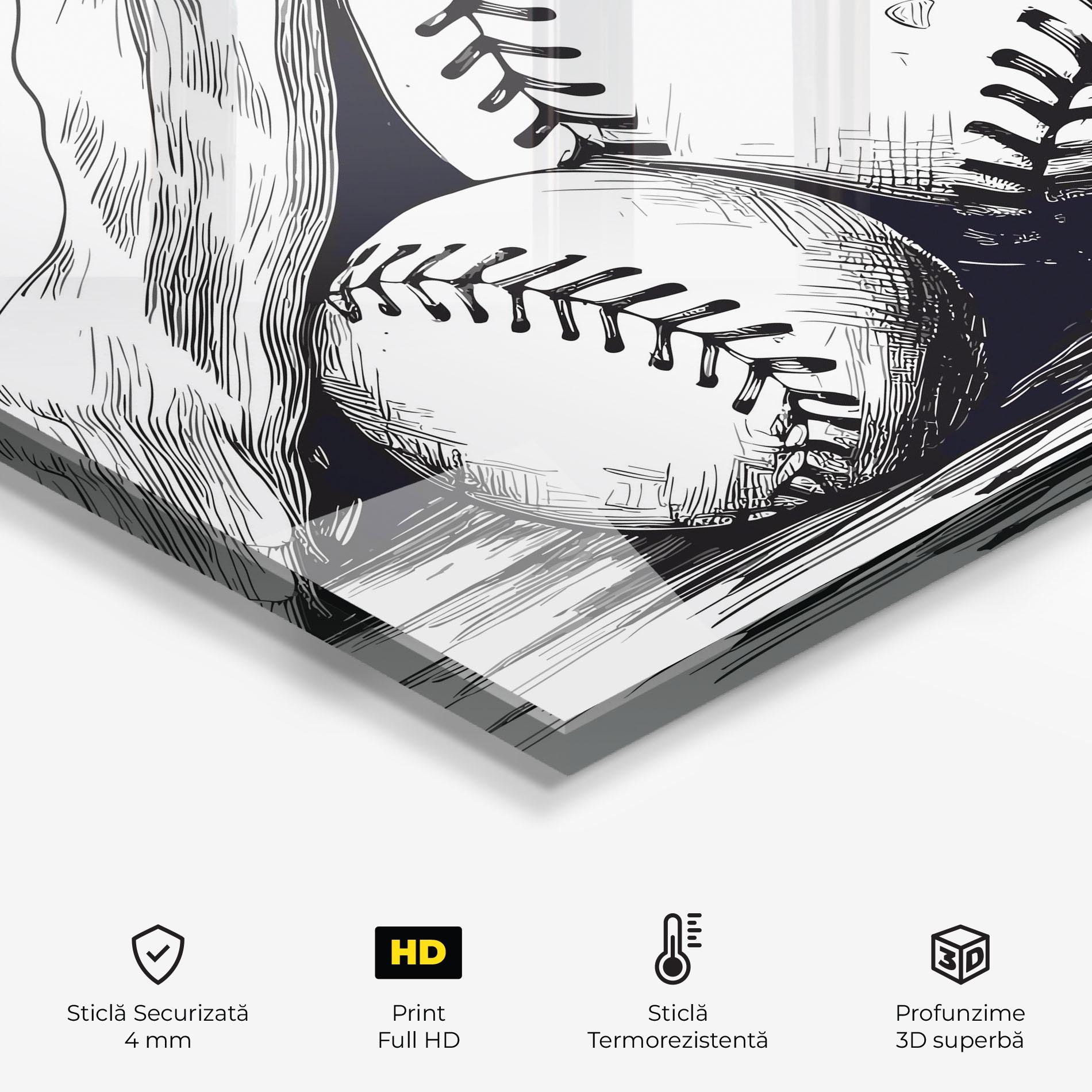 Panou Sticla Bucatarie Baseball Grey Line mockup 2