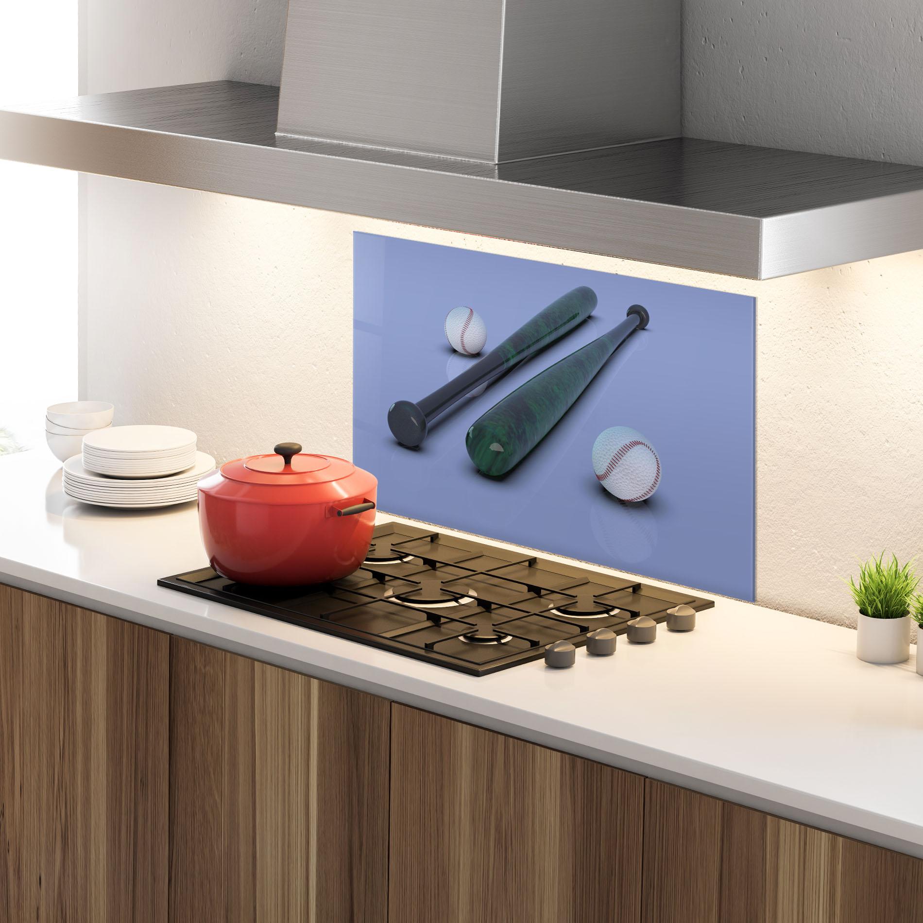 Panou Sticla Bucatarie Baseball Ball On Purple mockup 4