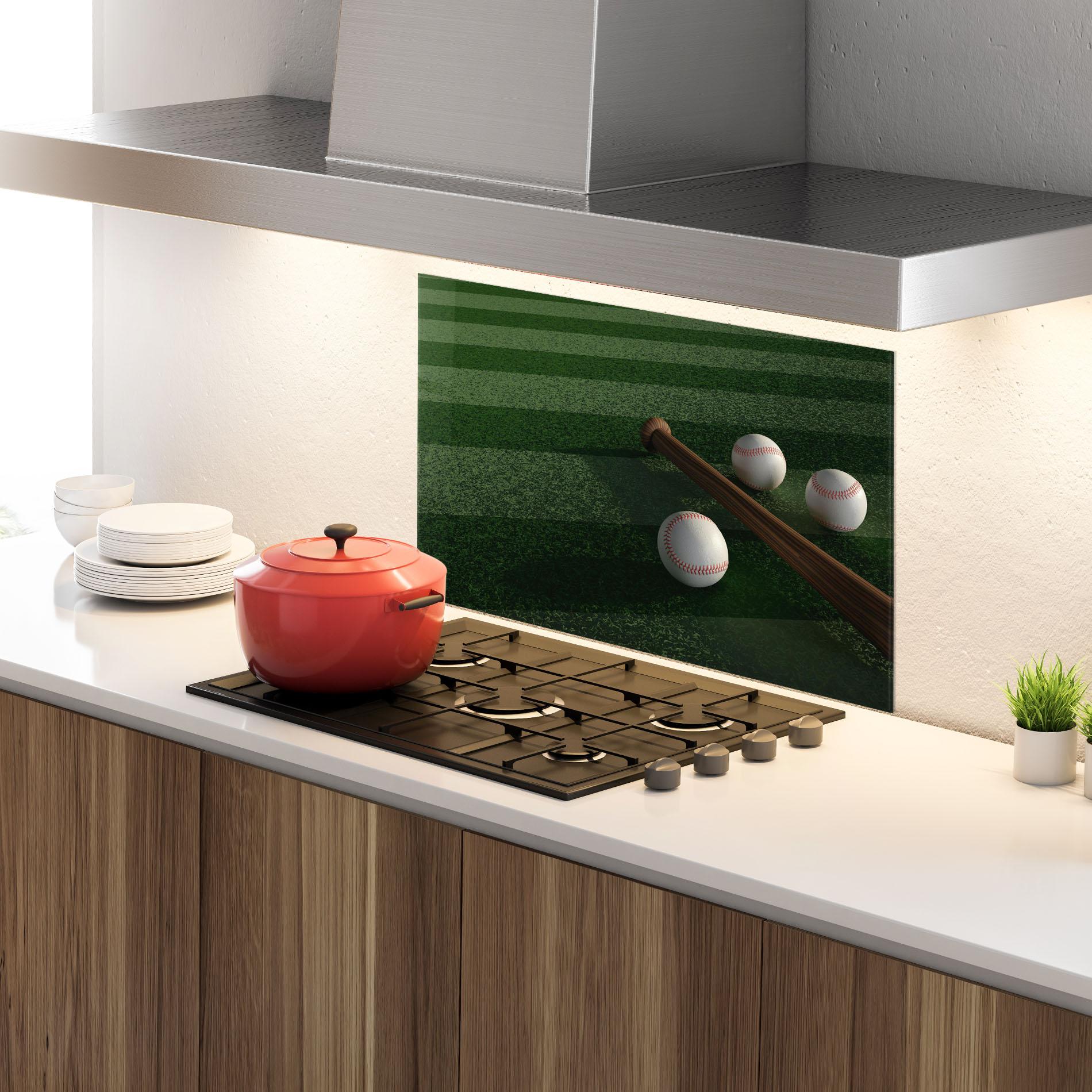 Panou Sticla Bucatarie Baseball Balls On Grass mockup 4