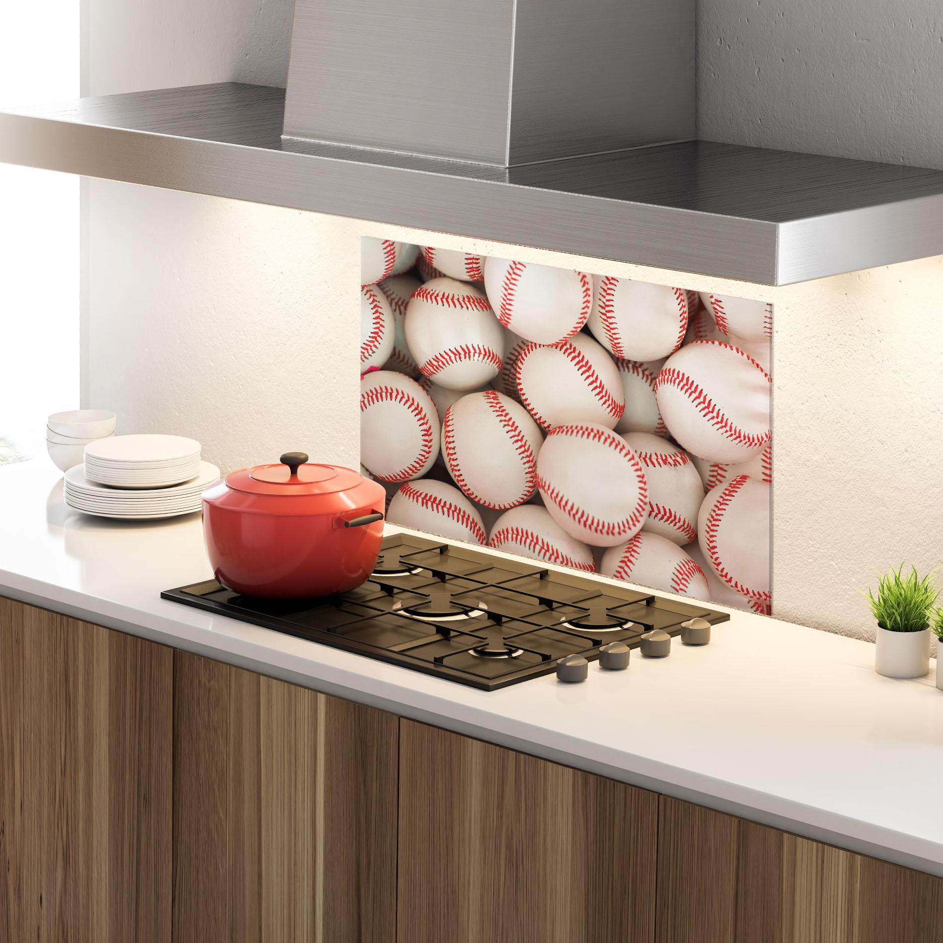 Panou Sticla Bucatarie Baseball Balls Stack mockup 4