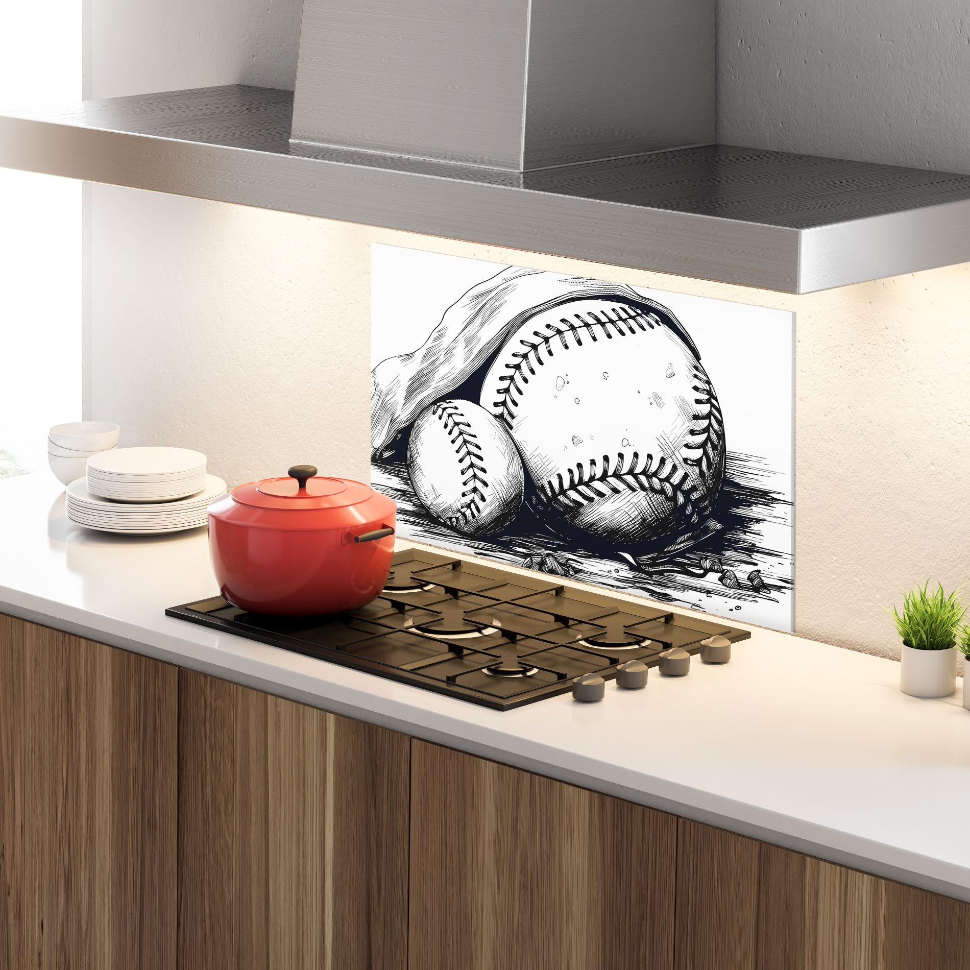 Panou Sticla Bucatarie Baseball Grey Line mockup 4