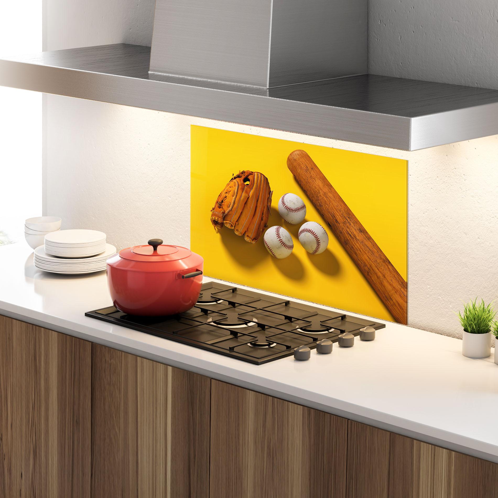 Panou Sticla Bucatarie Baseball Set On Yellow mockup 4